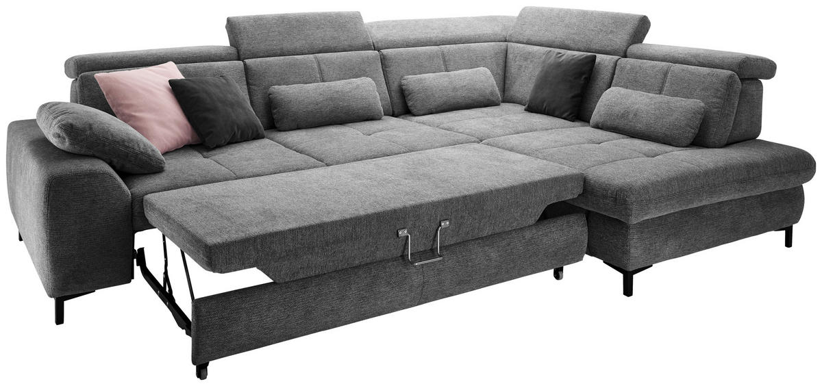 ECKSOFA Anthrazit Webstoff  - Anthrazit/Schwarz, KONVENTIONELL, Textil/Metall (314/220cm) - SetOne by Musterring