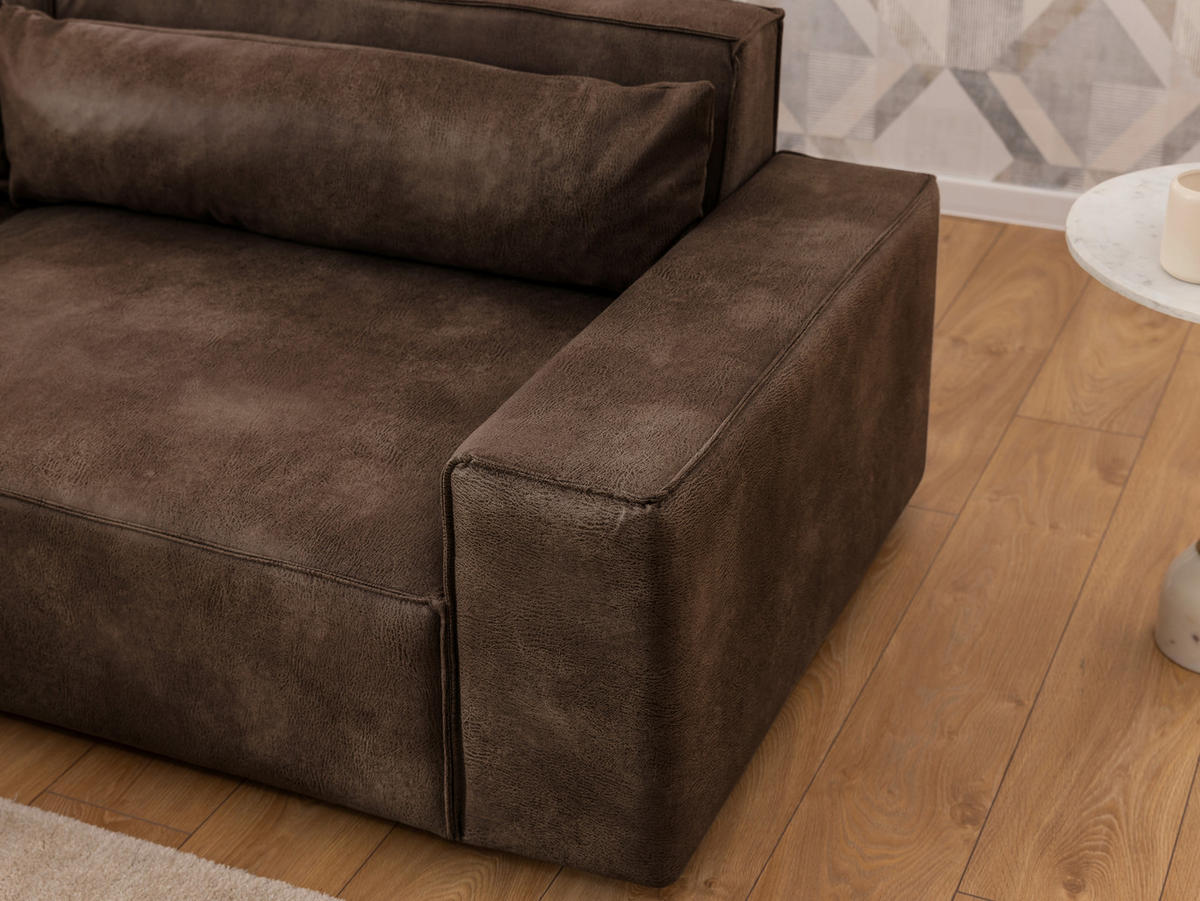 ECKSOFA Curduroy in Lederlook Braun Rückenkissen  251/142 cm  - Schwarz/Braun, Design, Kunststoff/Textil (251/142cm) - P & B
