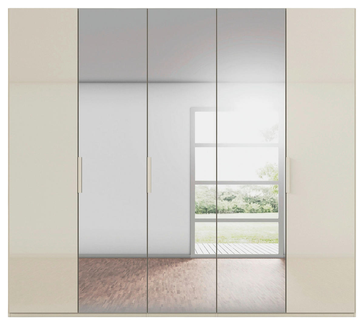 DREHTÜRENSCHRANK 251/223/61 cm,  in Champagner, 5-türig  - Champagner, Basics, Glas/Holzwerkstoff (251/223/61cm) - Novel