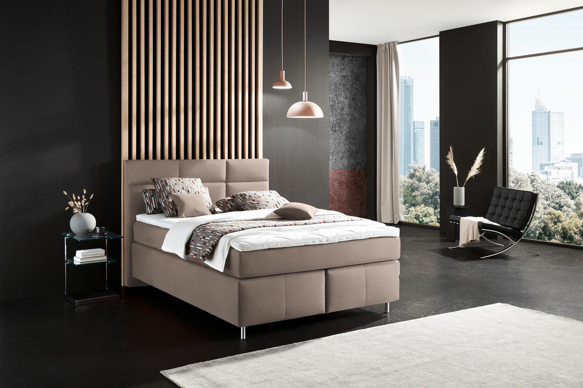 BOXSPRINGBETT 140/200 cm  Hellbraun  - Hellbraun/Alufarben, Konventionell, Textil/Metall (140/200cm) - Dieter Knoll