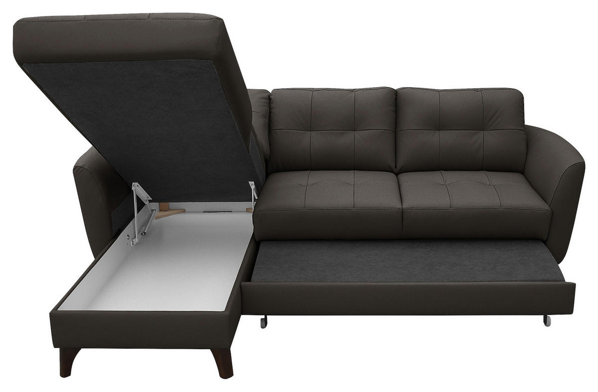 ECKSOFA Dunkelbraun Echtleder Lederlook  - Dunkelbraun/Buchefarben, Design, Leder/Holz (238/168cm) - Livetastic