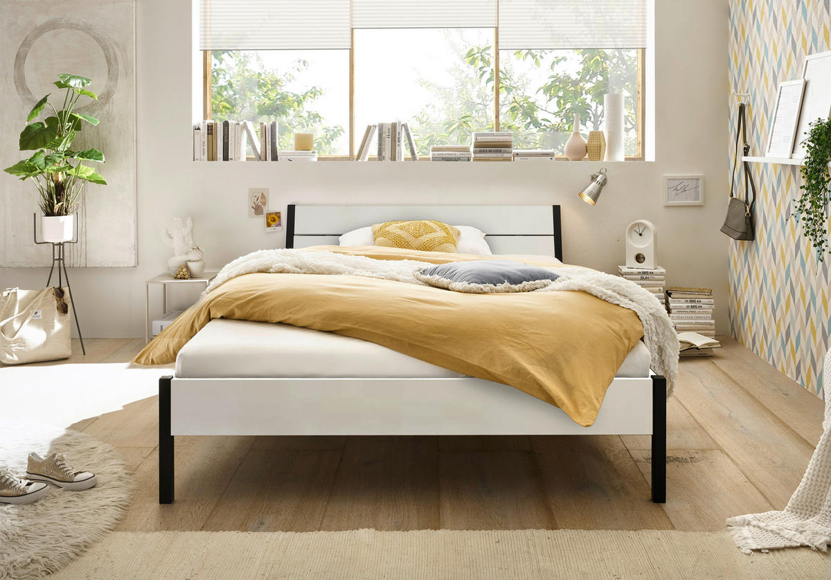 FUTONBETT 140/200 cm  in Weiss   - Weiss/Schwarz, Modern, Holzwerkstoff/Metall (140/200cm) - Livetastic