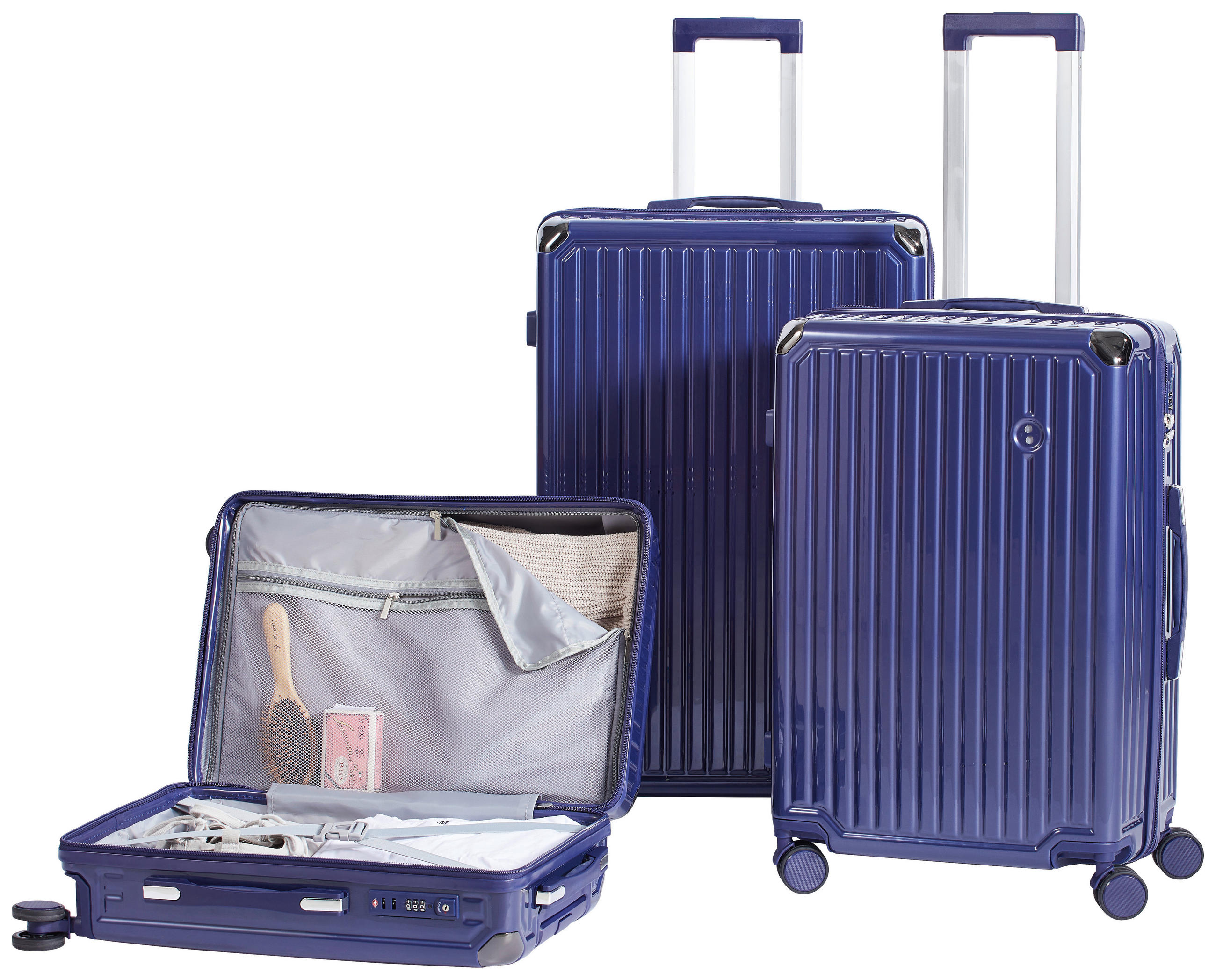 REISEKOFFERSET Blau 3-teilig  - Blau, Basics, Kunststoff/Textil - Novel