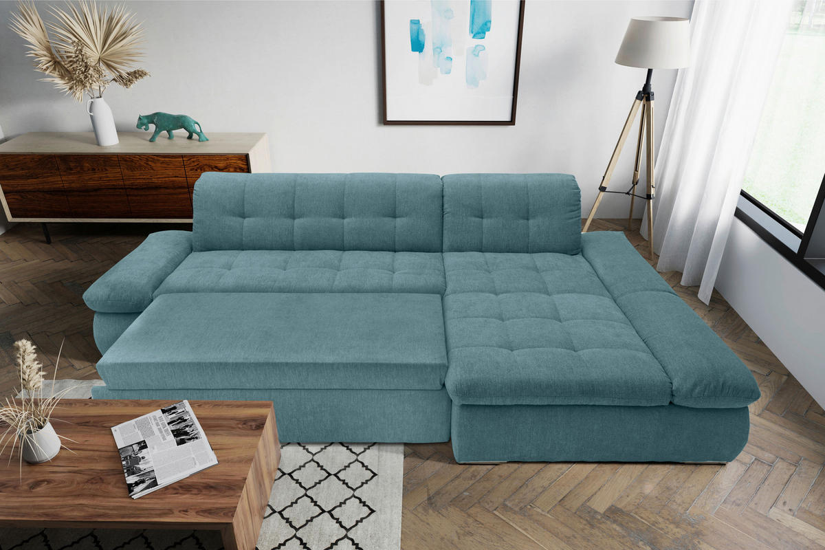 ECKSOFA in Mikrofaser Petrol  300/172 cm  - Chromfarben/Petrol, KONVENTIONELL, Textil/Metall (300/172cm) - MID.YOU