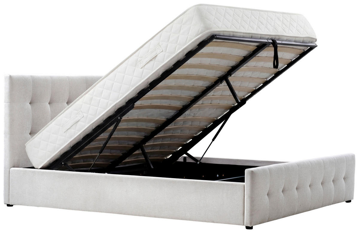 POLSTERBETT 140/200 cm,  in Hellgrau, Lattenrost, Bettkasten, gepolstertes Kopfteil,  - Hellgrau/Schwarz, Design, Holz/Kunststoff (140/200cm) - Boxxx