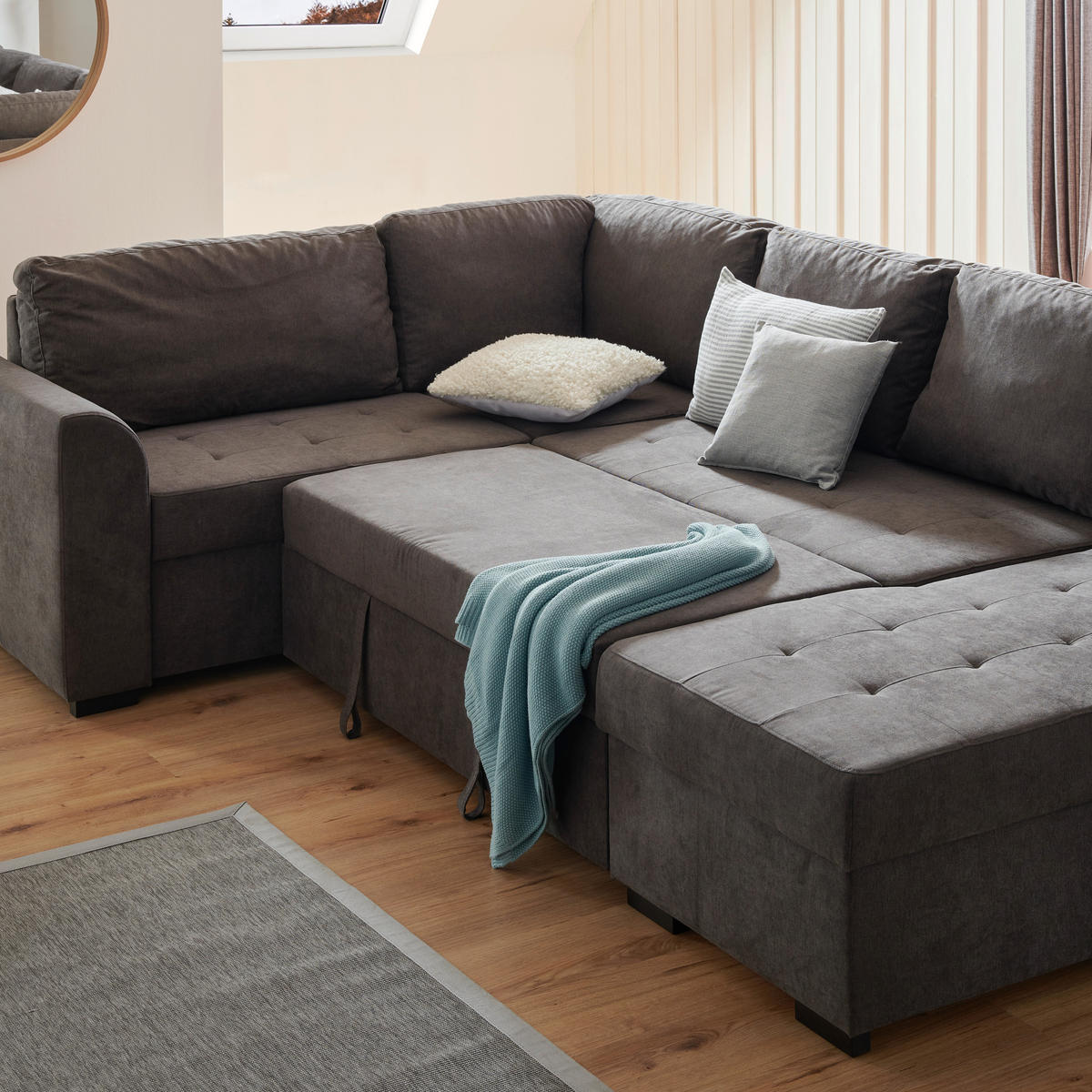 WOHNLANDSCHAFT in Webstoff Dunkelgrau  - Dunkelgrau/Schwarz, Design, Kunststoff/Textil (205/311/160cm) - Xora