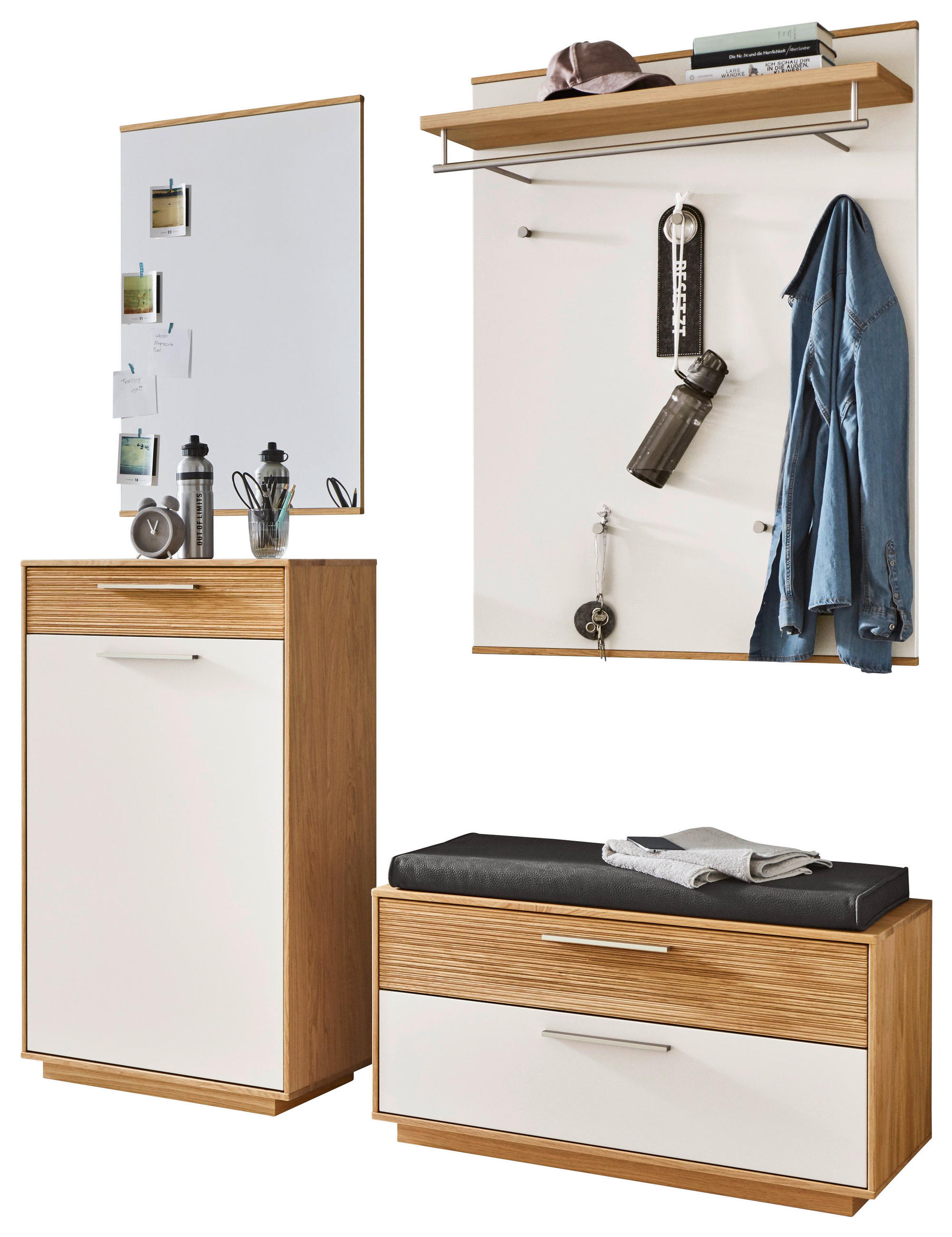GARDEROBE Anthrazit, Weiß, Eichefarben  - Eichefarben/Anthrazit, Design, Holz/Textil (160/195/40cm)