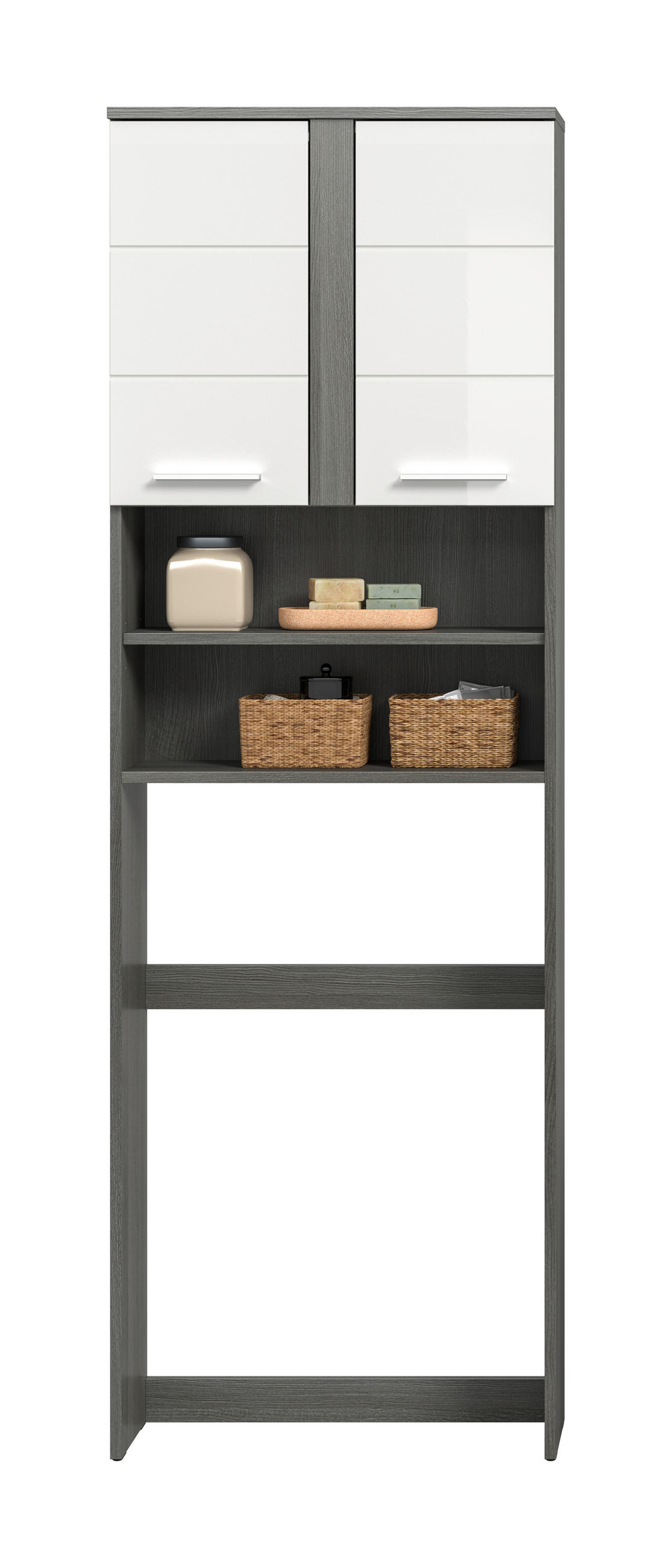 WASCHMASCHINENSCHRANK BLAKE 63/191/25 cm  - Weiß Hochglanz/Silberfarben, Trend, Holzwerkstoff/Kunststoff (63/191/25cm) - MID.YOU