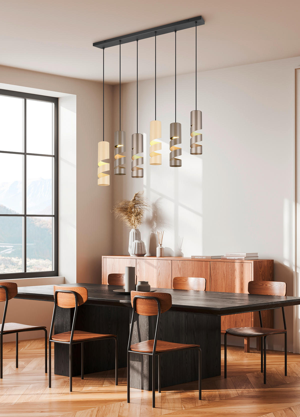 PENDELLAMPA 100/14/150 cm  - beige/brun, Klassisk, metall (100/14/150cm) - Trio Leuchten
