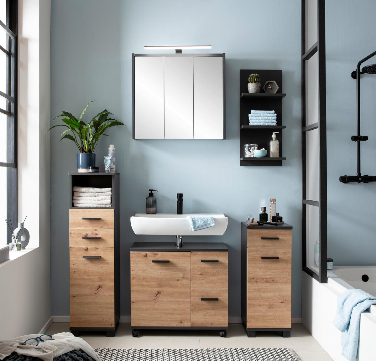 BADEZIMMERREGAL 30,3/70,2/17,5 cm  - Anthrazit, KONVENTIONELL, Holzwerkstoff (30,3/70,2/17,5cm) - Stylife