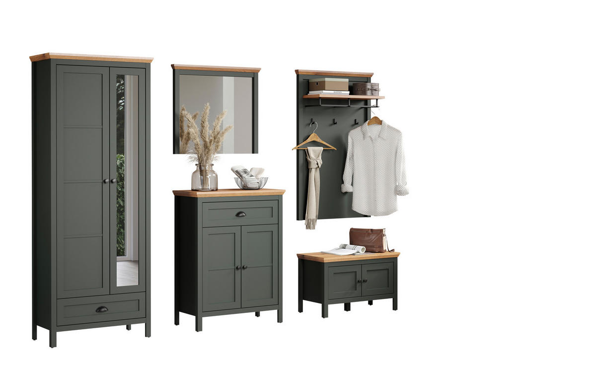 GARDEROBE 5-teilig  in 261/198/39 cm  - Eichefarben/Grün, ROMANTIK / LANDHAUS, Holzwerkstoff (261/198/39cm) - Landscape