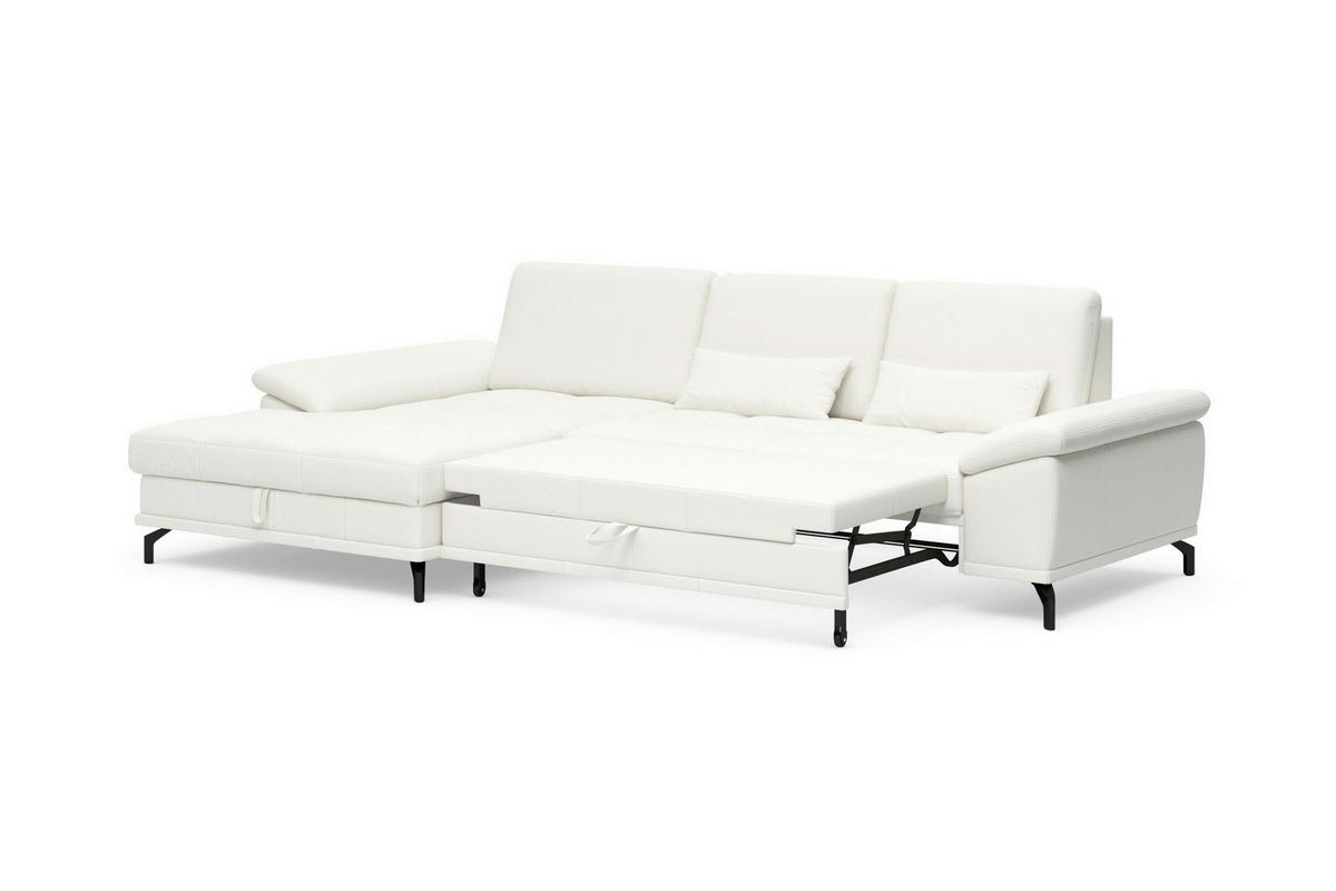 ECKSOFA  Mikrofaser Kombination Echtleder/Stoff Weiss  - Weiss/Schwarz, Basics, Leder/Textil (176/301cm) - Sit & More