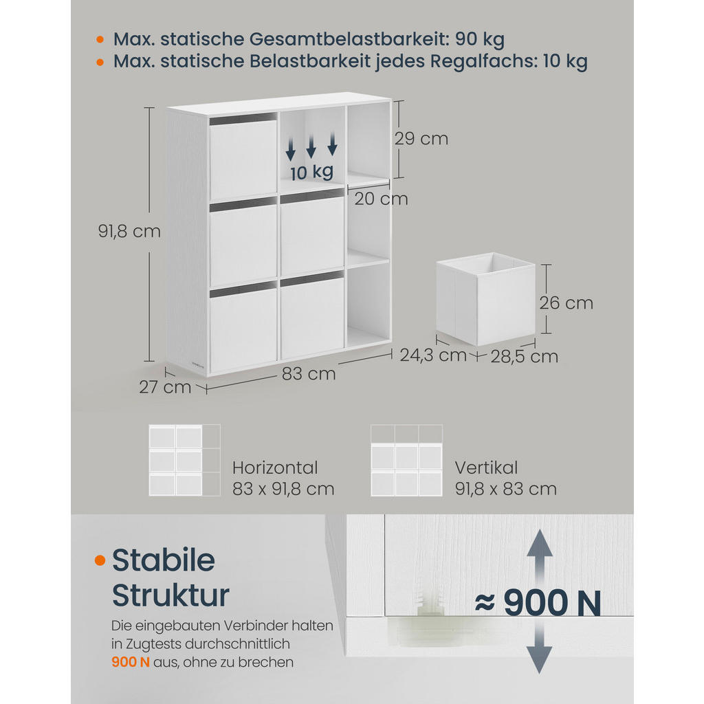 Thumbnail - Boxxx Bücherwand Songmics, Weiß, Holzwerkstoff, 6 Fächer, 83x91.8x27 cm, stehend, Beimöbel erhältlich, Wohnzimmer, Regal...