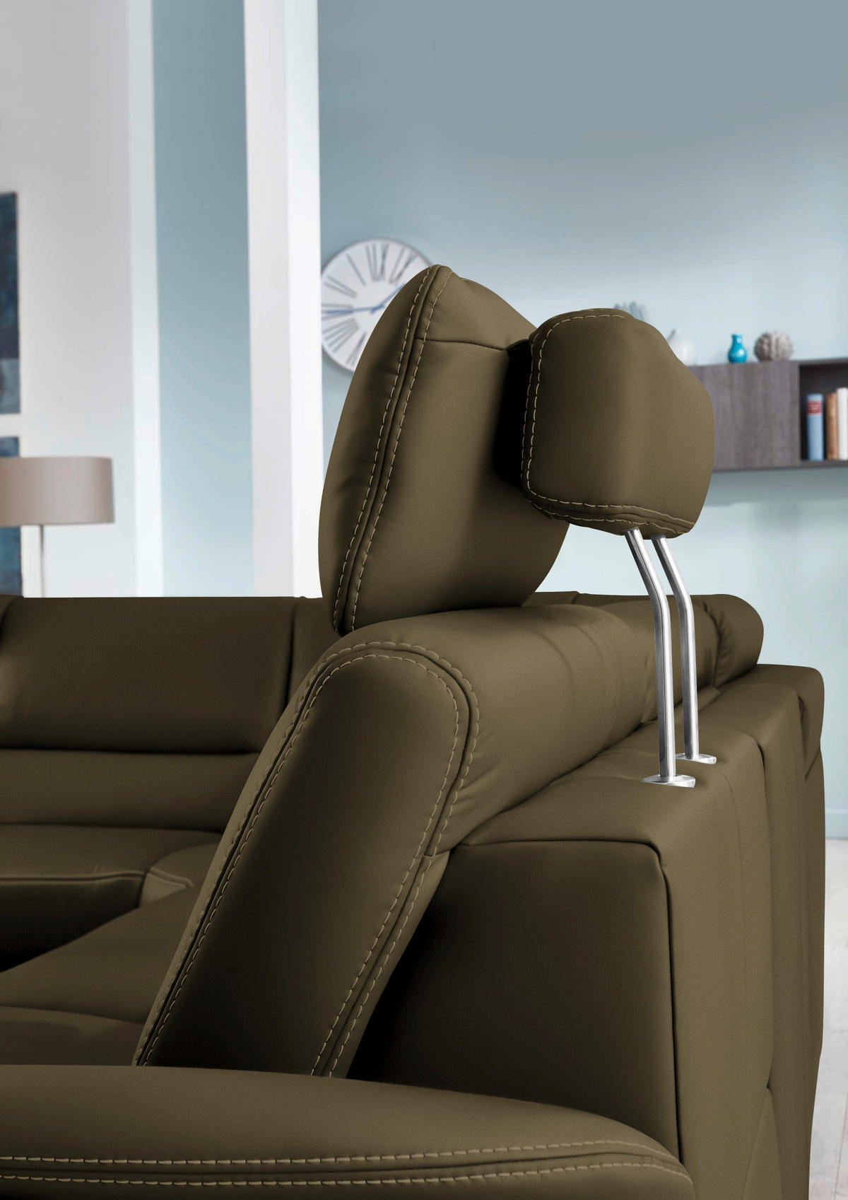 ECKSOFA in Echtleder Grün  - Beige/Alufarben, Design, Leder/Metall (249/288cm) - Beldomo Premium