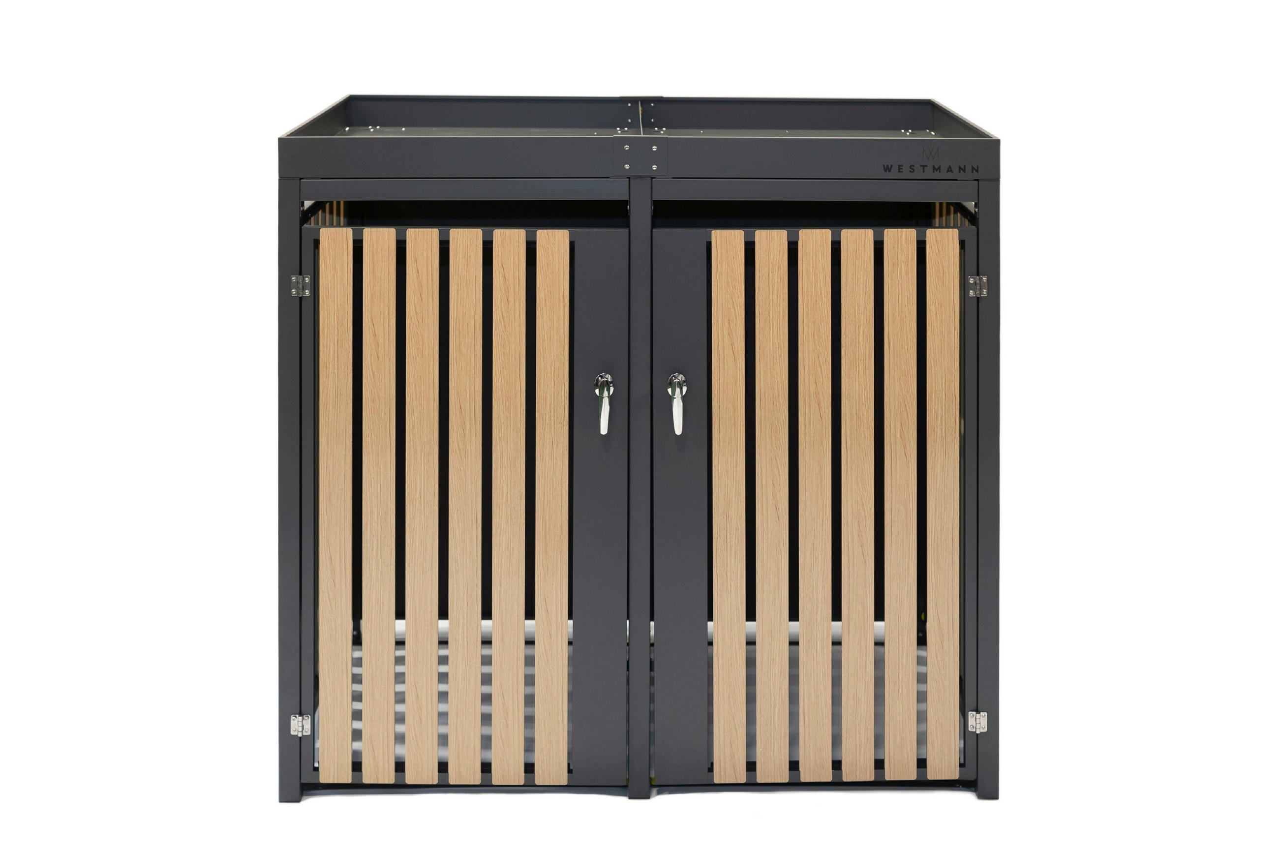 MÜLLTONNENBOX - Anthrazit/Naturfarben, Basics, Metall (84/125/134cm) - Ambia Garden