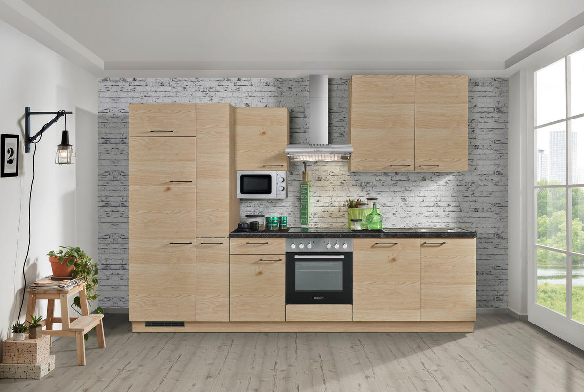 KÜCHENBLOCK 310 cm   in Grau, Wildeiche  - Wildeiche/Edelstahlfarben, KONVENTIONELL, Holzwerkstoff/Metall (310cm) - Welnova