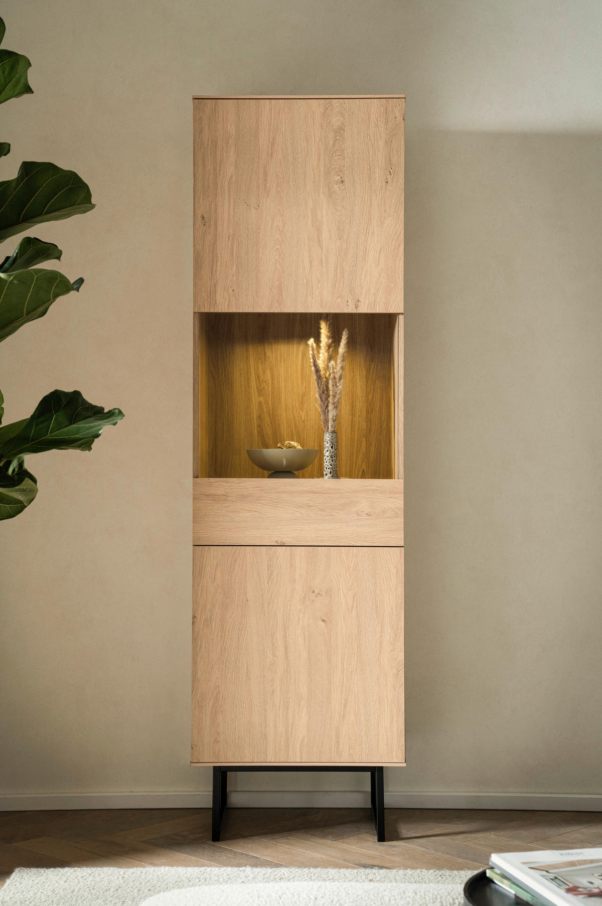 VITRINE in Eichefarben  - Eichefarben/Schwarz, Design, Glas/Holzwerkstoff (58/200/40cm) - Modante