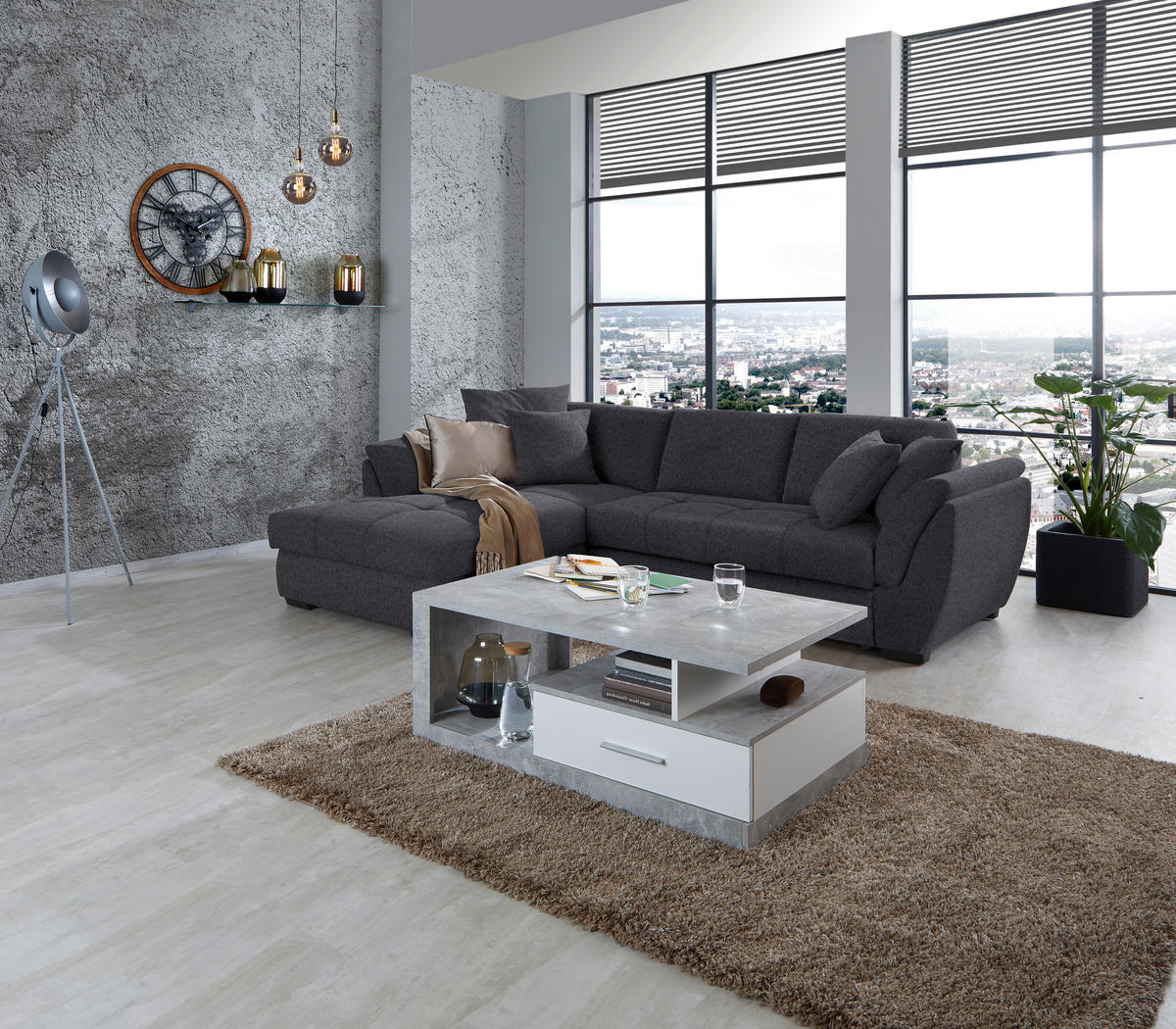 ECKSOFA Anthrazit Webstoff  - Anthrazit/Schwarz, Design, Kunststoff/Textil (187/278cm) - Livetastic