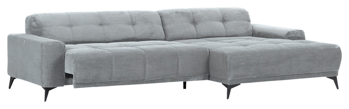 ECKSOFA in Cord Hellgrau  - Hellgrau/Schwarz, Konventionell, Textil/Metall (295/165cm) - Carryhome