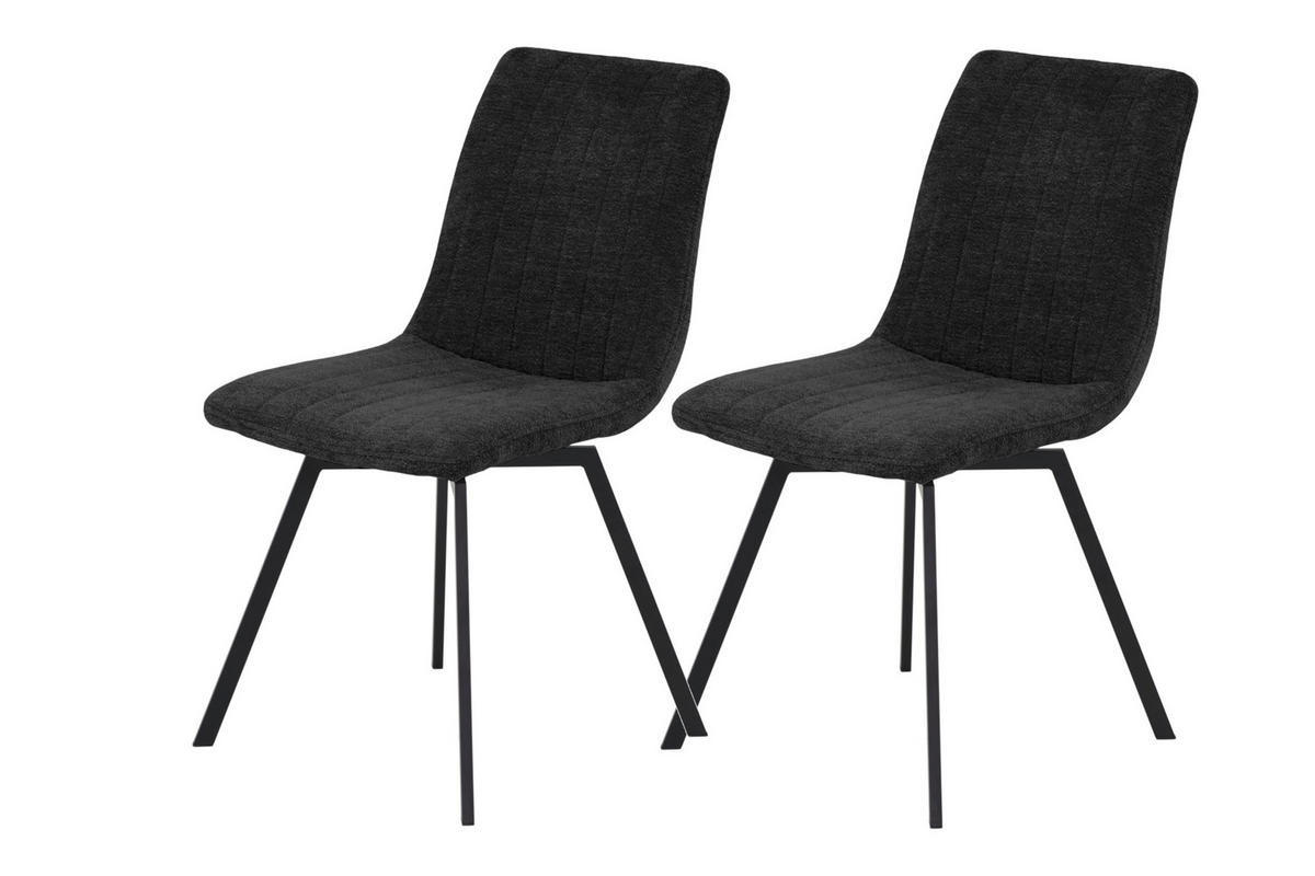 STUHL-SET 2 Stück  in Stahl Bouclé  - Anthrazit/Schwarz, MODERN, Textil/Metall (45/85/64cm) - MID.YOU