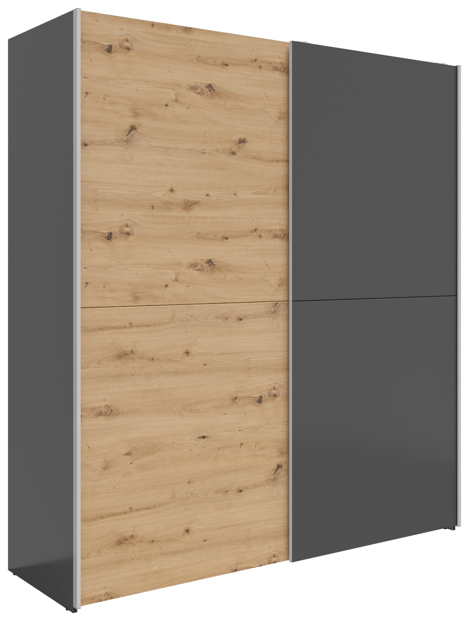 SCHWEBETÜRENSCHRANK 170/191/59 cm 2-türig Graphitfarben, Eiche Artisan  - Silberfarben/Graphitfarben, Basics, Holzwerkstoff/Kunststoff (170/191/59cm) - Boxxx