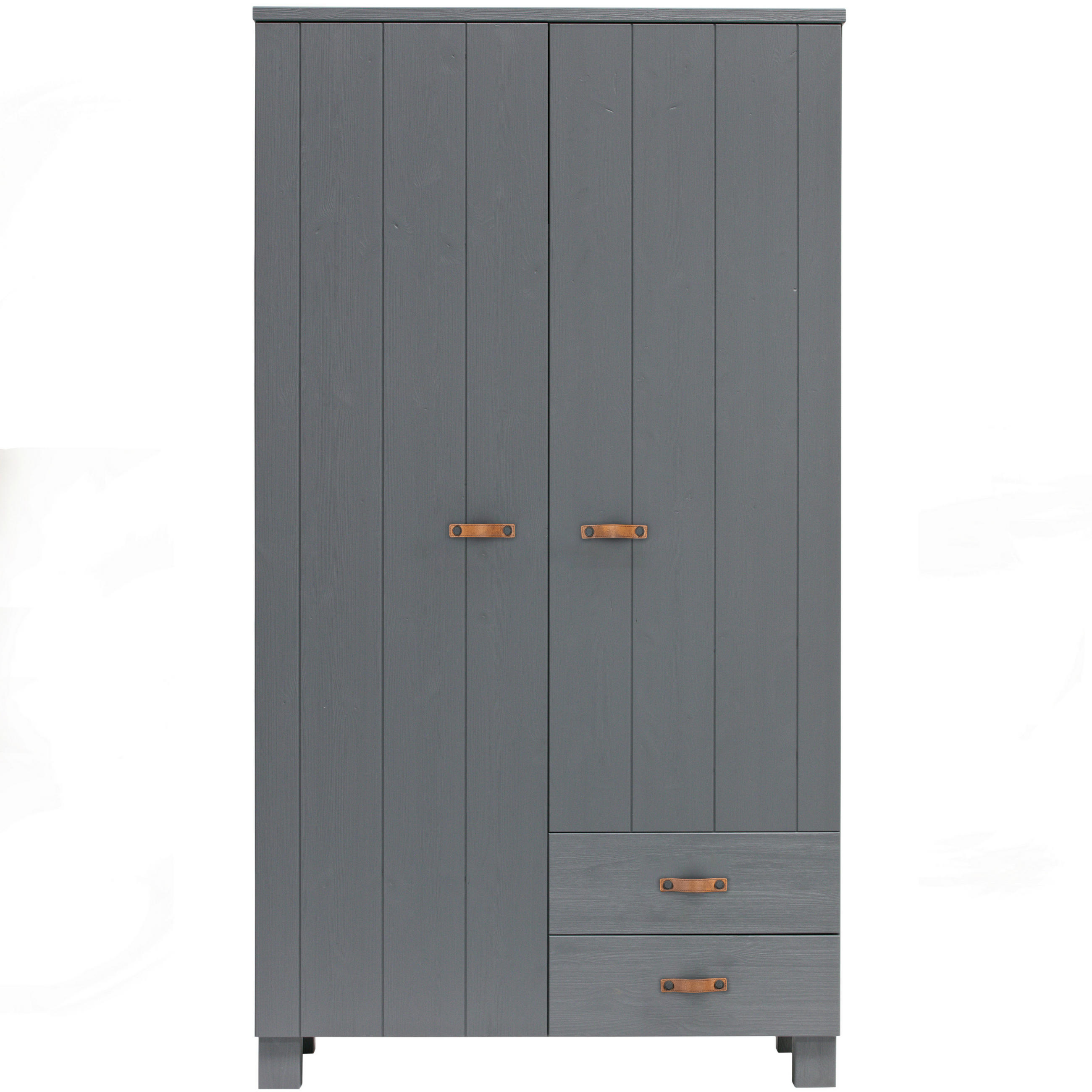 GARDEROBENSCHRANK Dennis  in 111/202/55 cm  - Dunkelgrau/Kupferfarben, Design, Leder/Holz (111/202/55cm) - Livetastic