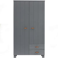 GARDEROBENSCHRANK Dennis  in 111/202/55 cm  - Dunkelgrau/Kupferfarben, Design, Leder/Holz (111/202/55cm) - Livetastic