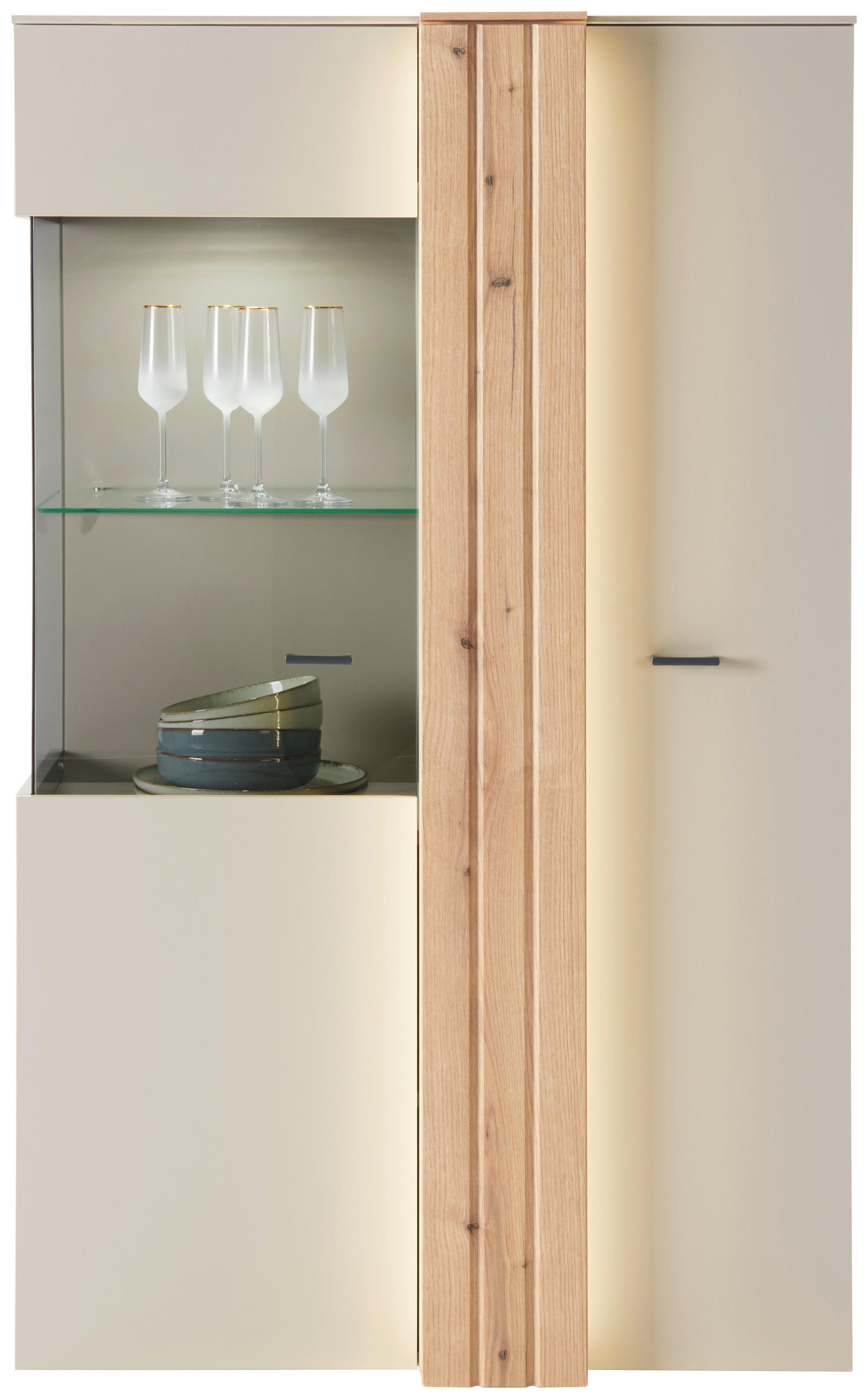 Vitrine Santana inkl. LED Kieselgrau/Eiche Dekor