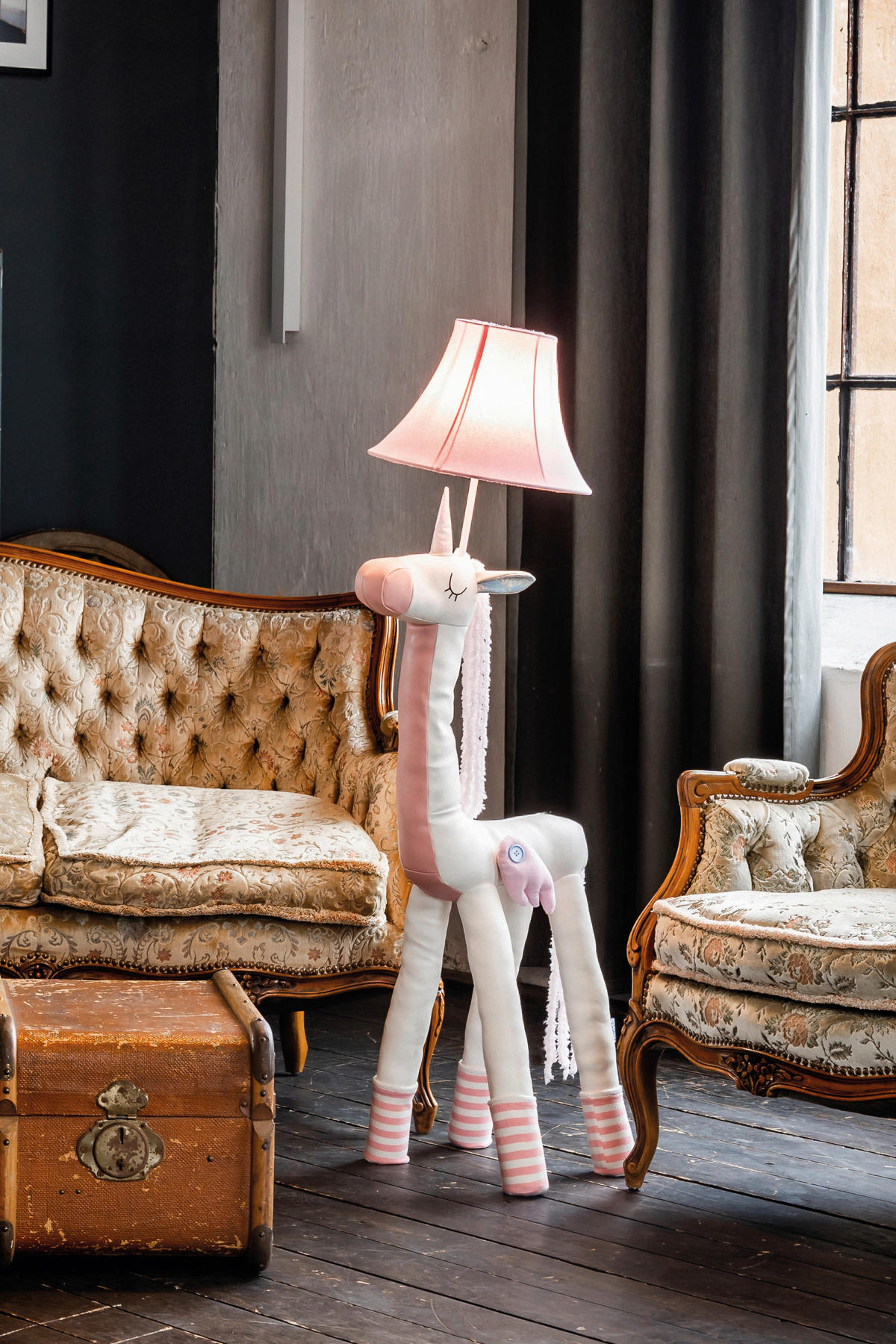 LED-STEHLEUCHTE Bonita das Einhorn 35/47/120 cm   - Rosa/Weiß, LIFESTYLE, Textil/Metall (35/47/120cm) - Happy Lamps