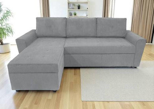 ECKSOFA in Cord Hellgrau  155/231 cm  - Hellgrau/Schwarz, Design, Kunststoff/Textil (155/231cm) - MID.YOU