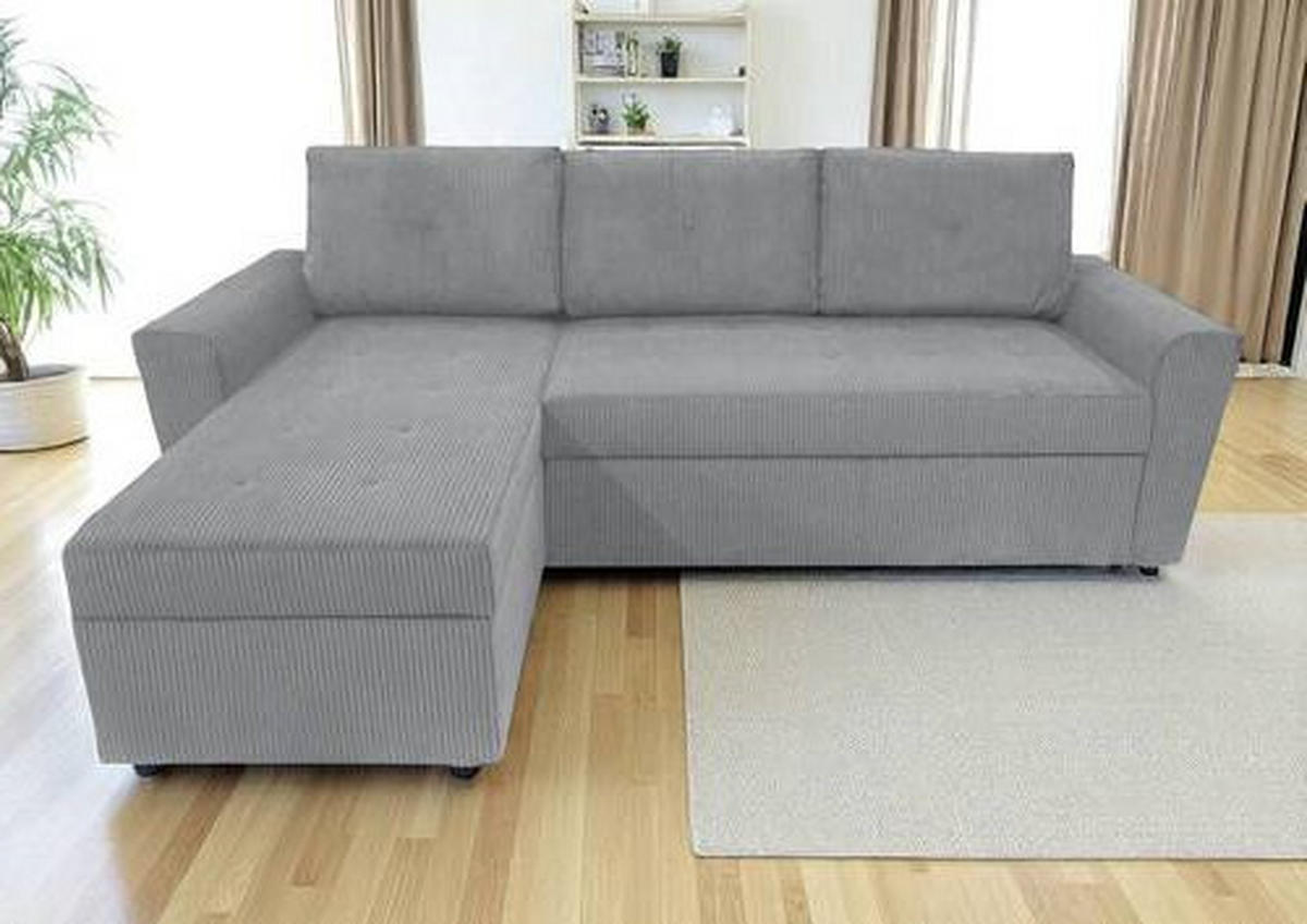 ECKSOFA Hellgrau Cord  - Hellgrau/Schwarz, Design, Kunststoff/Textil (155/231cm) - MID.YOU