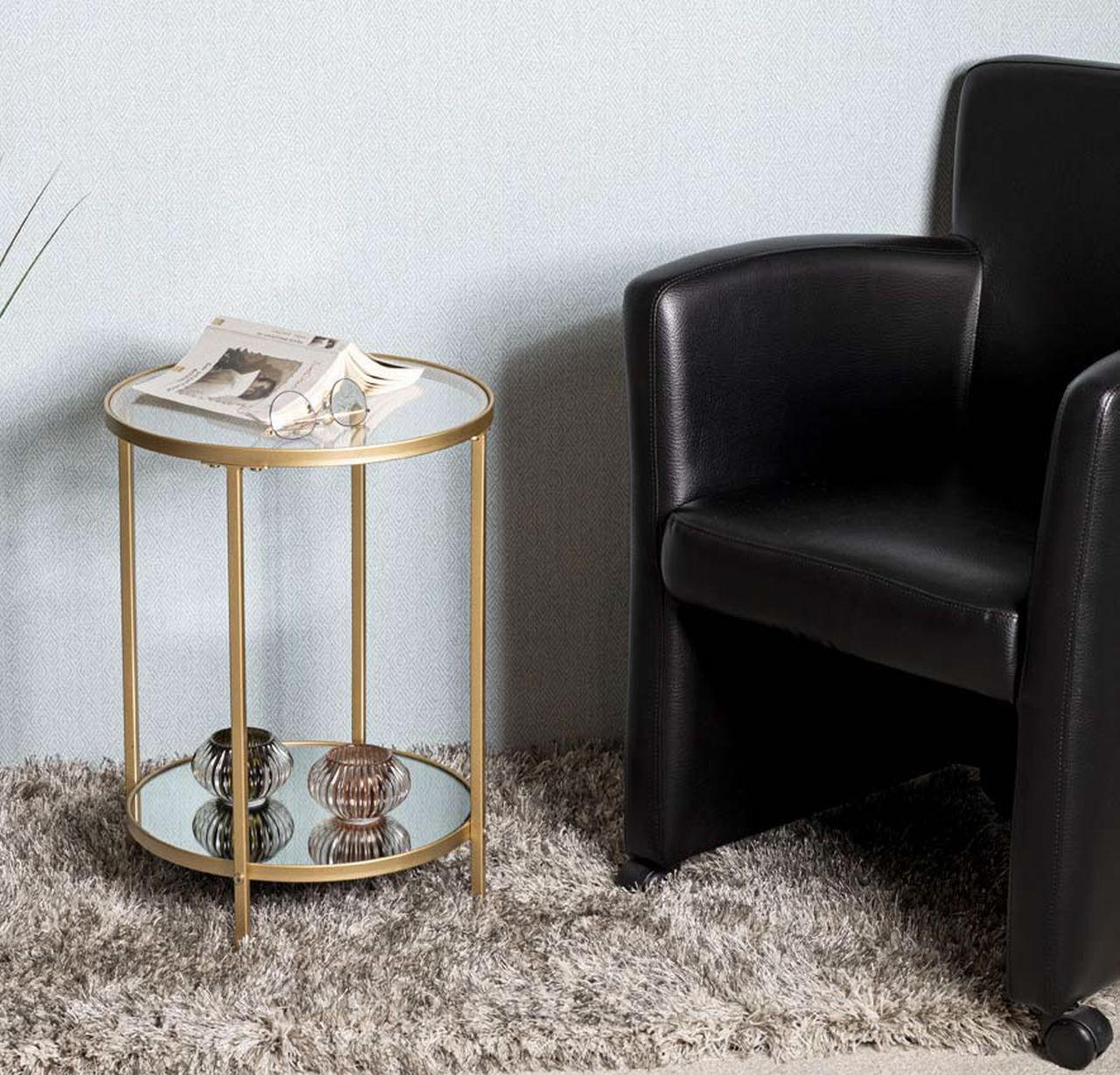 COUCHTISCH Porto Sicherheitsglas, Spiegelglas 39/39/55 cm rund Klar, Goldfarben  - Klar/Goldfarben, MODERN, Glas/Metall (39/39/55cm)