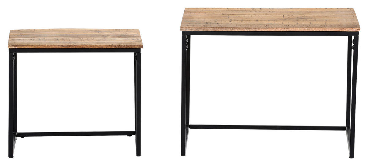 COUCHTISCHSET Mangoholz massiv 45-60/45-60/39-45 cm quadratisch Naturfarben, Schwarz  - Schwarz/Naturfarben, KONVENTIONELL, Holz/Metall (45-60/45-60/39-45cm) - Landscape