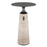 AKKU-TISCHLEUCHTE TRAVERTIN 20/33,6 cm  - Graphitfarben/Weiß, Design, Kunststoff/Stein (20/33,6cm)