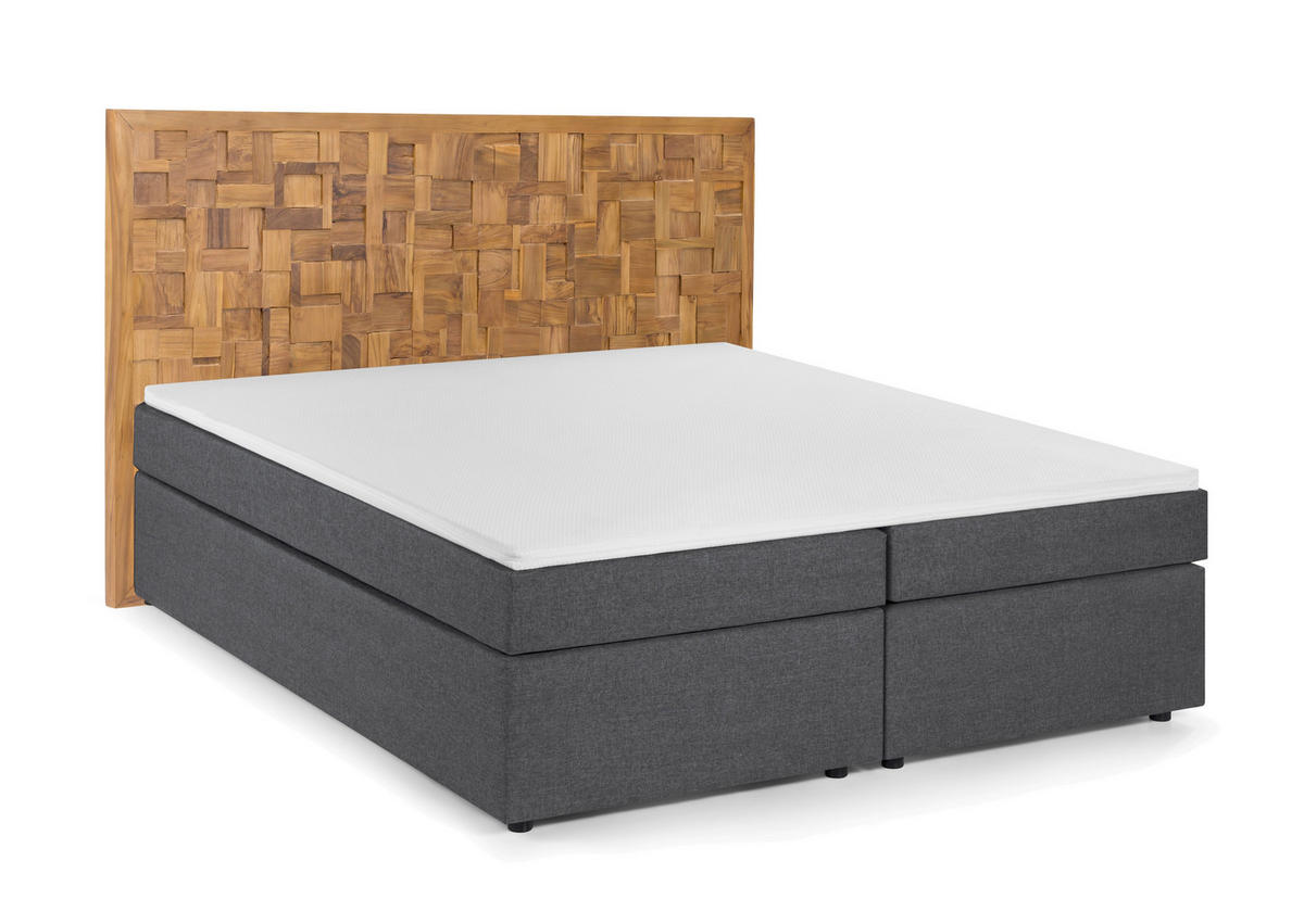 BOXSPRINGBETT 180/200 cm,  in Naturfarben, Dunkelgrau, Matratze, Topper, H3 + H3 = fest  - Dunkelgrau/Schwarz, Basics, Holz/Kunststoff (180/200cm) - Livetastic