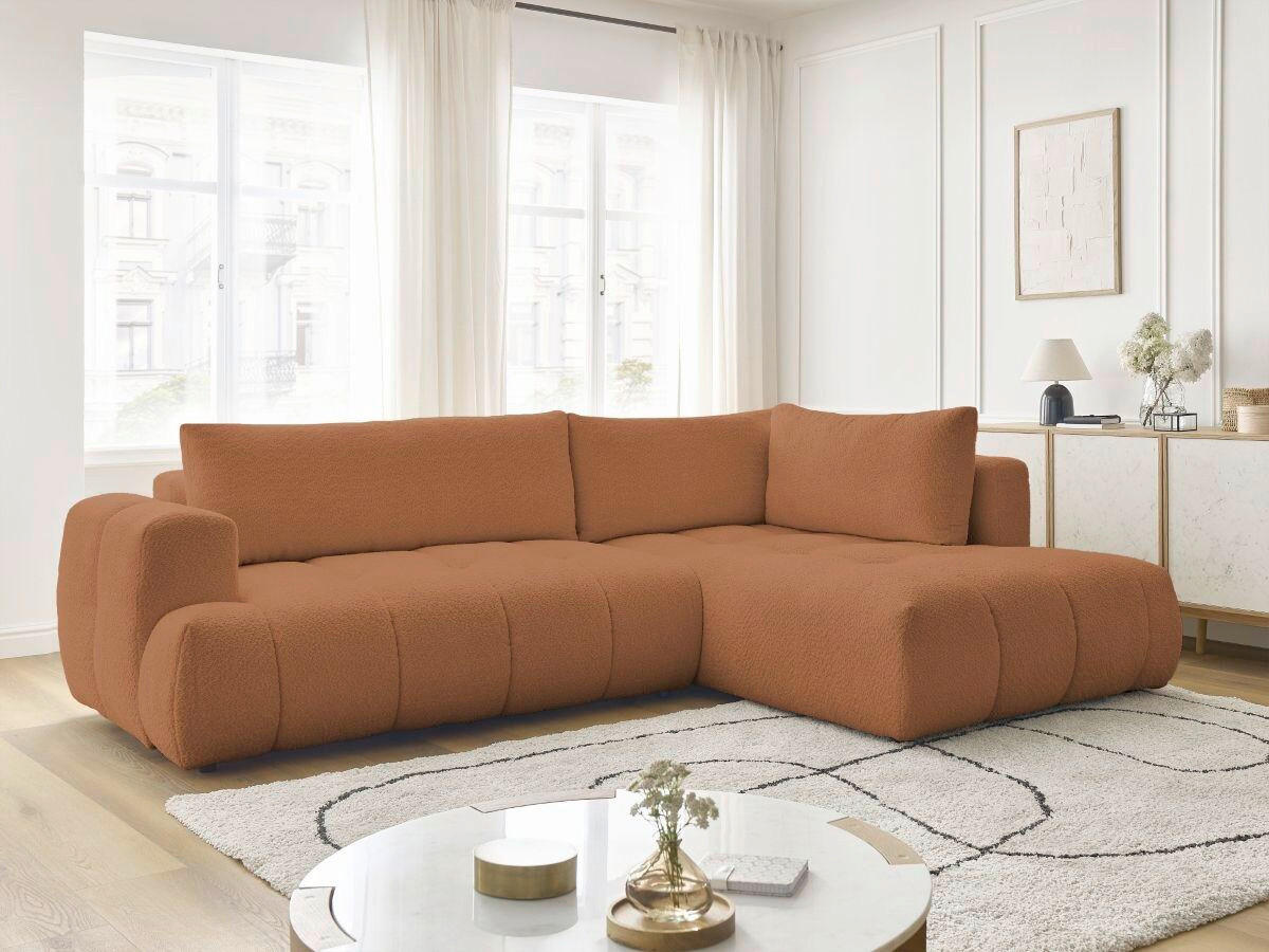 ECKSCHLAFSOFA EVEREST Bouclé Orange  inkl. Rückenkissen, Schlaffunktion  - Schwarz/Orange, MODERN, Kunststoff/Textil (282/204cm)