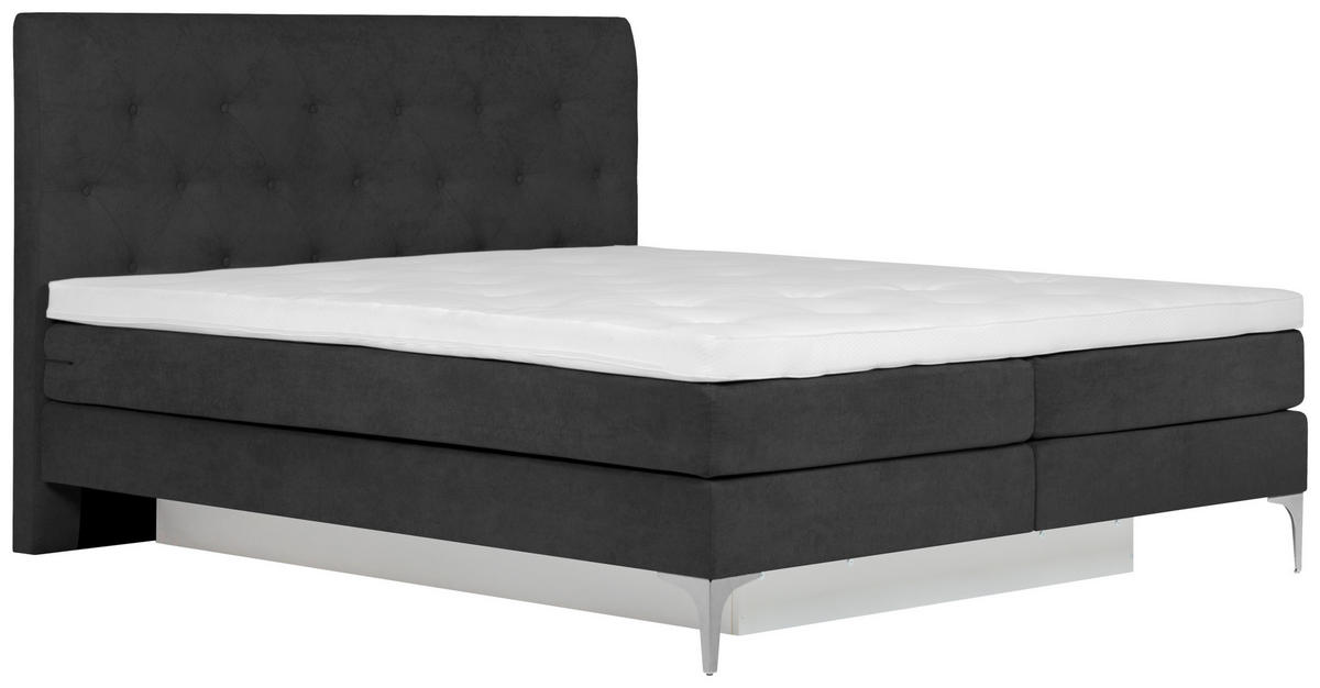 BOXSPRINGBETT 160/200 cm  in Graphitfarben  - Chromfarben/Graphitfarben, Design, Textil/Metall (160/200cm) - Welnova