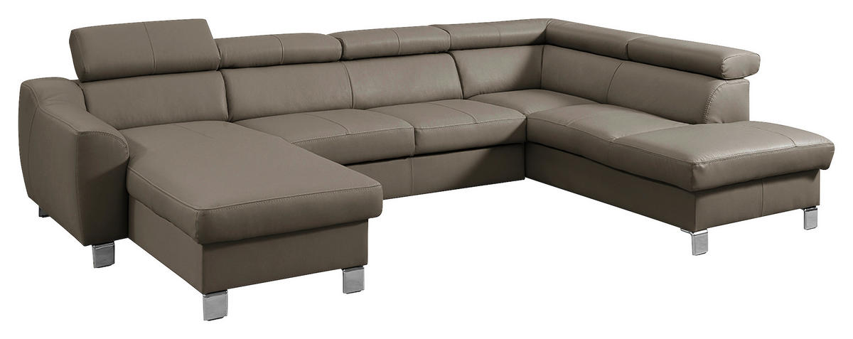WOHNLANDSCHAFT in Lederlook Echtleder Taupe  - Taupe/Chromfarben, Design, Leder/Textil (175/315/208cm) - Livetastic
