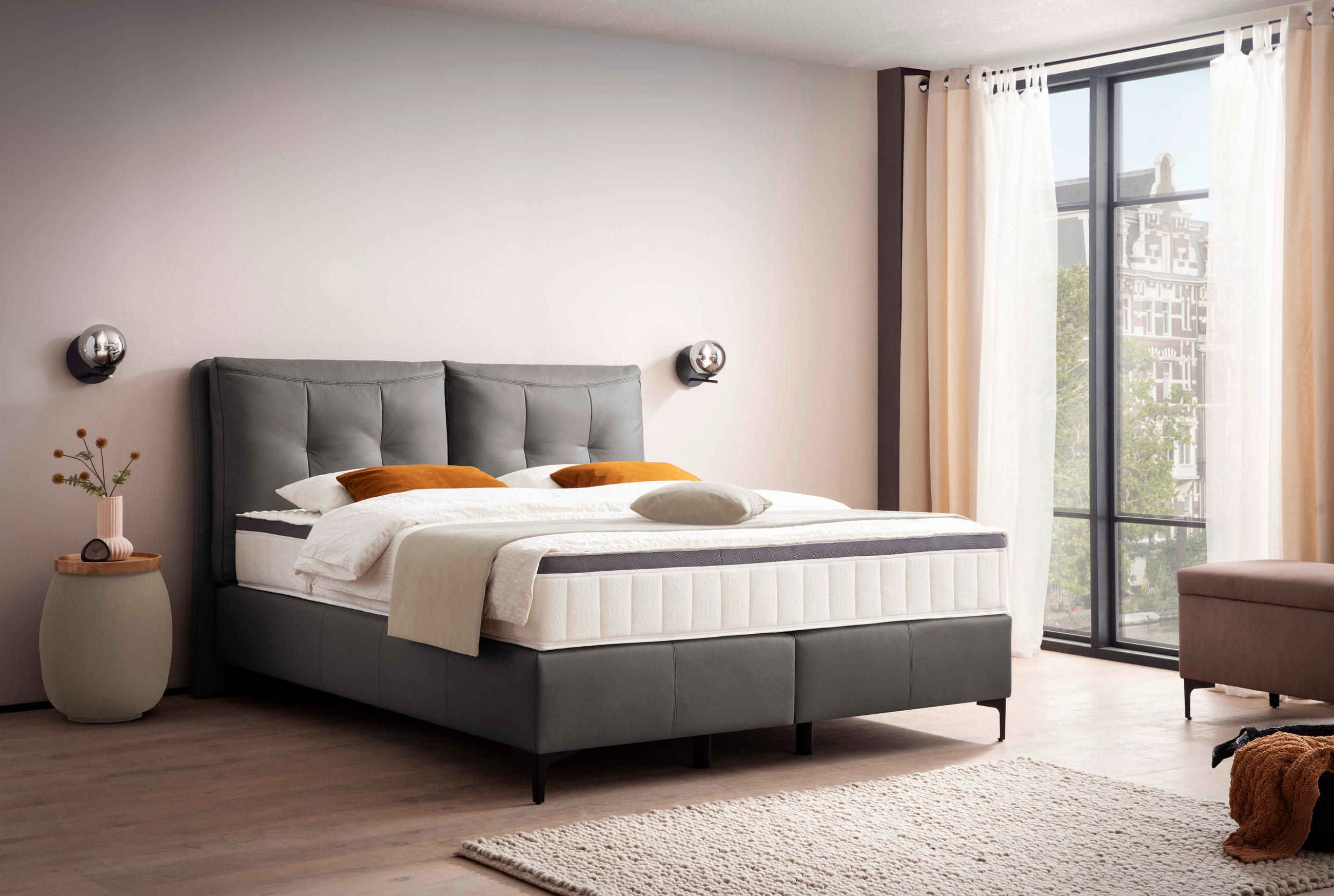 BOXSPRINGBETT 180/200 cm  in Schwarz  - Schwarz, Design, Leder/Holz (180/200cm) - Novel