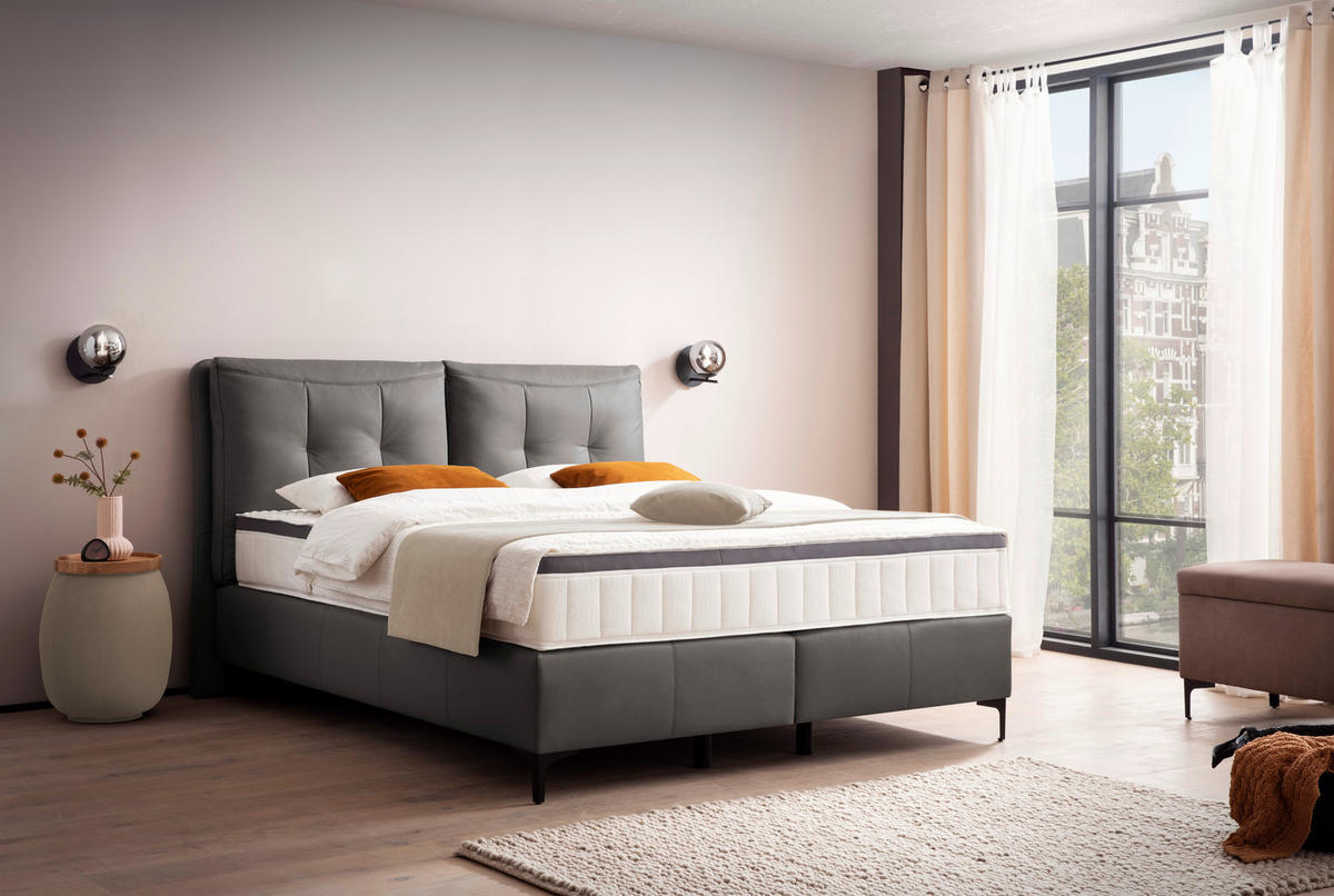 BOXSPRINGBETT 180/200 cm  in Schwarz  - Schwarz, Design, Leder/Holz (180/200cm) - Novel