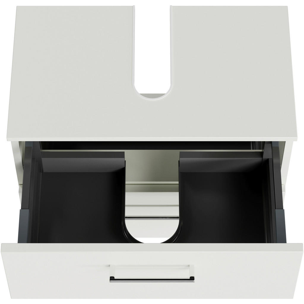 Thumbnail - Sadena Waschbeckenunterschrank M-Plan, Weiß, Metall, 2 Schubladen, 60x49.8x33.3 cm, Goldenes M, Made in Germany, Zusatza...