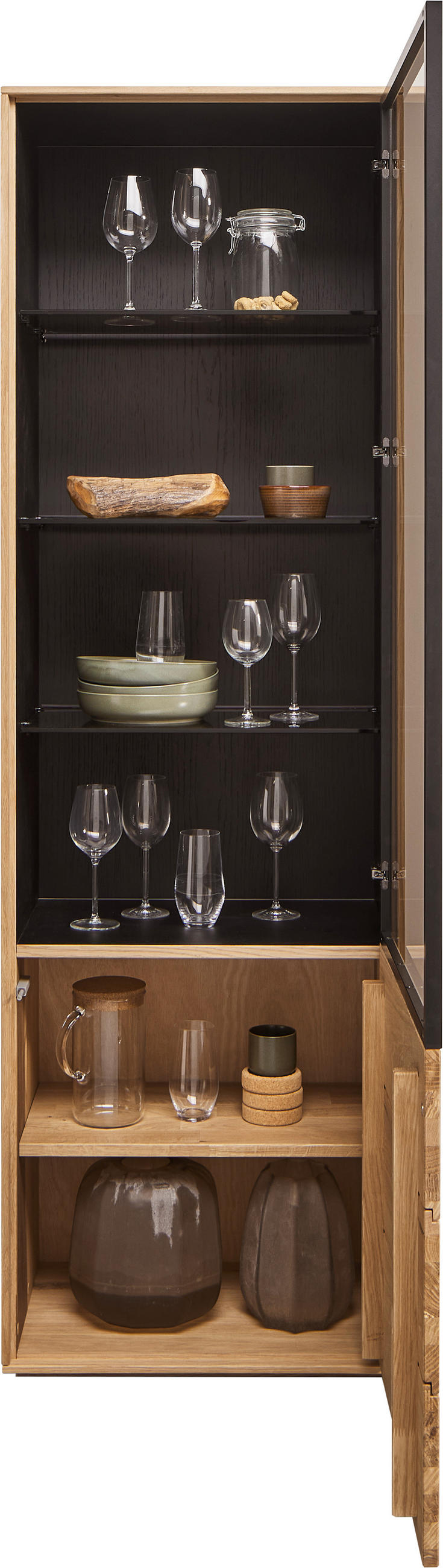 VITRINE  in furniert Wildeiche Braun, Schwarz, Eichefarben  - Eichefarben/Schwarz, Natur, Glas/Holz (60/192/40cm) - Waldwelt