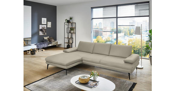 ECKSOFA in Echtleder Ecru 180/310 cm - Ecru/Schwarz, Design, Leder/Metall (180/310cm) - Dieter Knoll