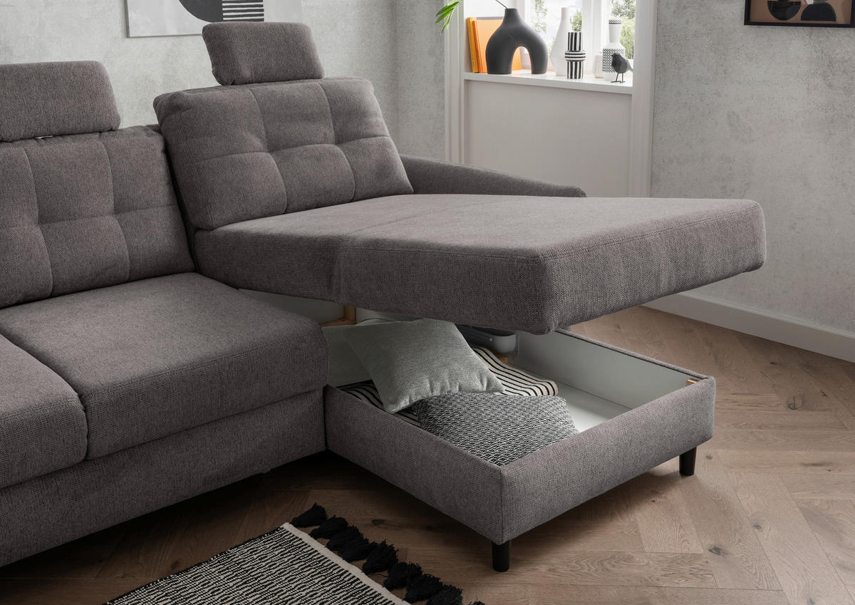 ECKSOFA in Chenille Graubraun  - Graubraun/Hellgrau, Modern, Holz/Textil (250-280/176cm) - Livetastic