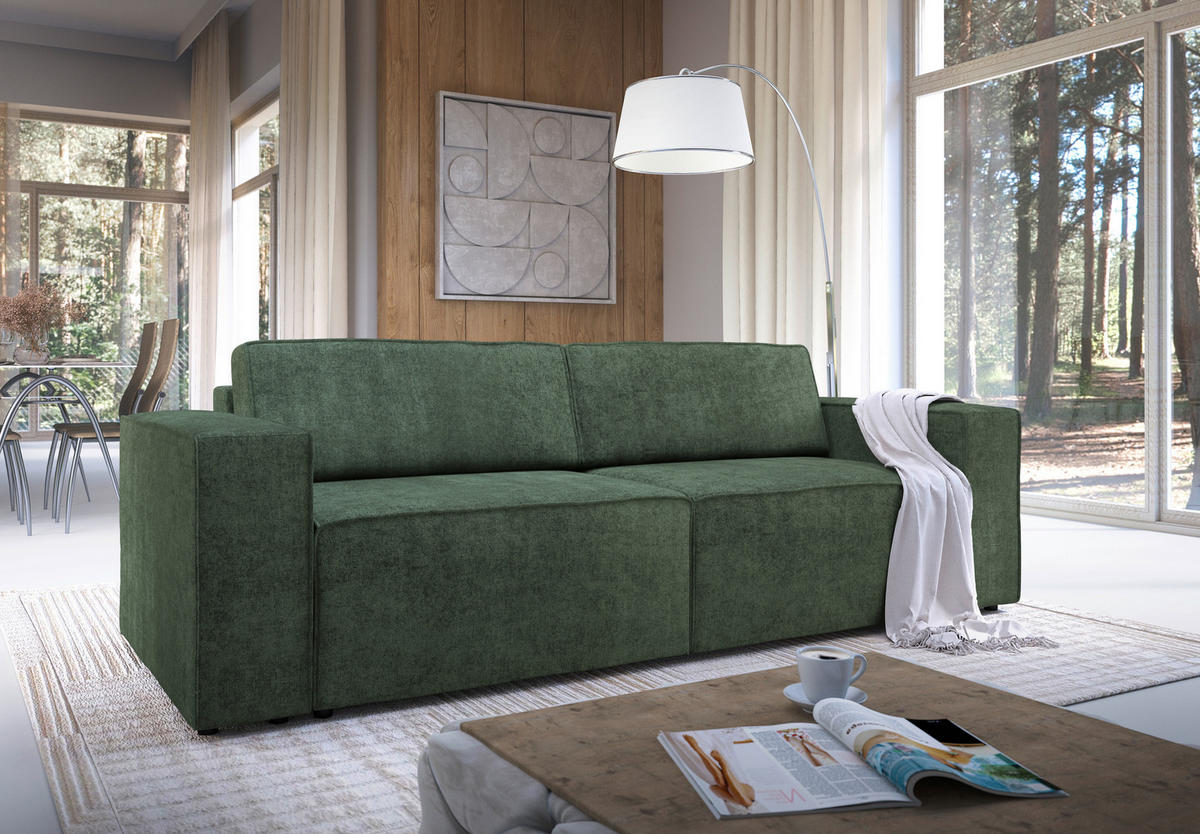 3-SITZER-SOFA Webstoff Dunkelgrün  - Dunkelgrün/Schwarz, MODERN, Kunststoff/Textil (254/84/98cm) - Stylife