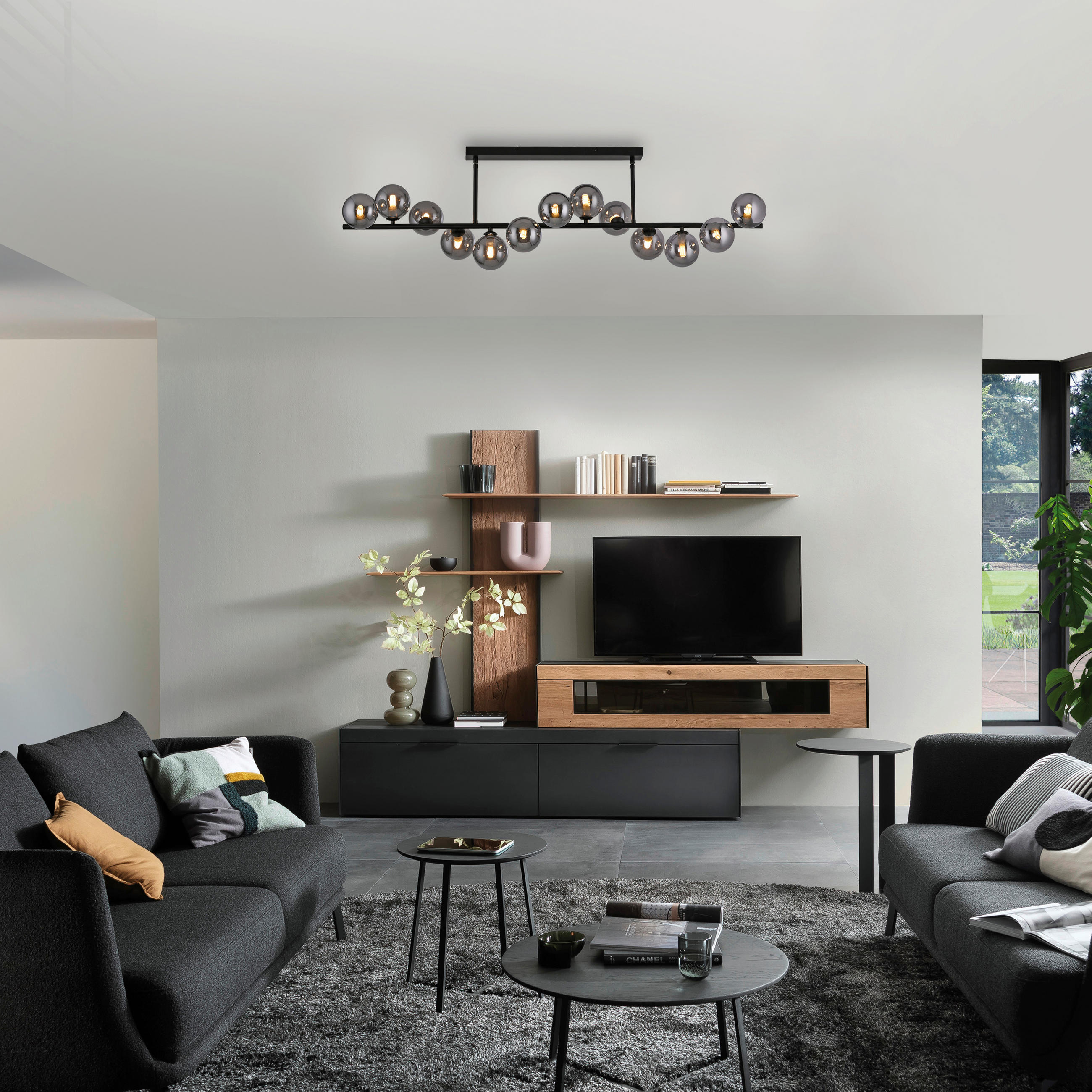 LED-DECKENLEUCHTE Dubai 118/23/34 cm   - Schwarz, Design, Glas/Kunststoff (118/23/34cm) - Schöner Wohnen