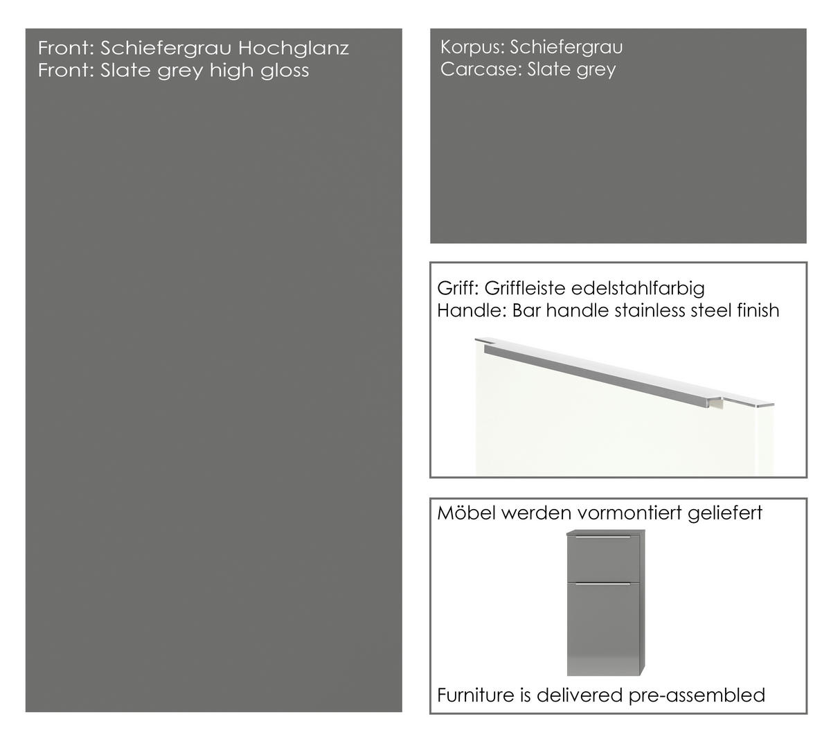 BADEZIMMER 5-teilig  in 191 cm  - Schieferfarben/Edelstahlfarben, MODERN, Holzwerkstoff/Stein (191cm) - Nobilia