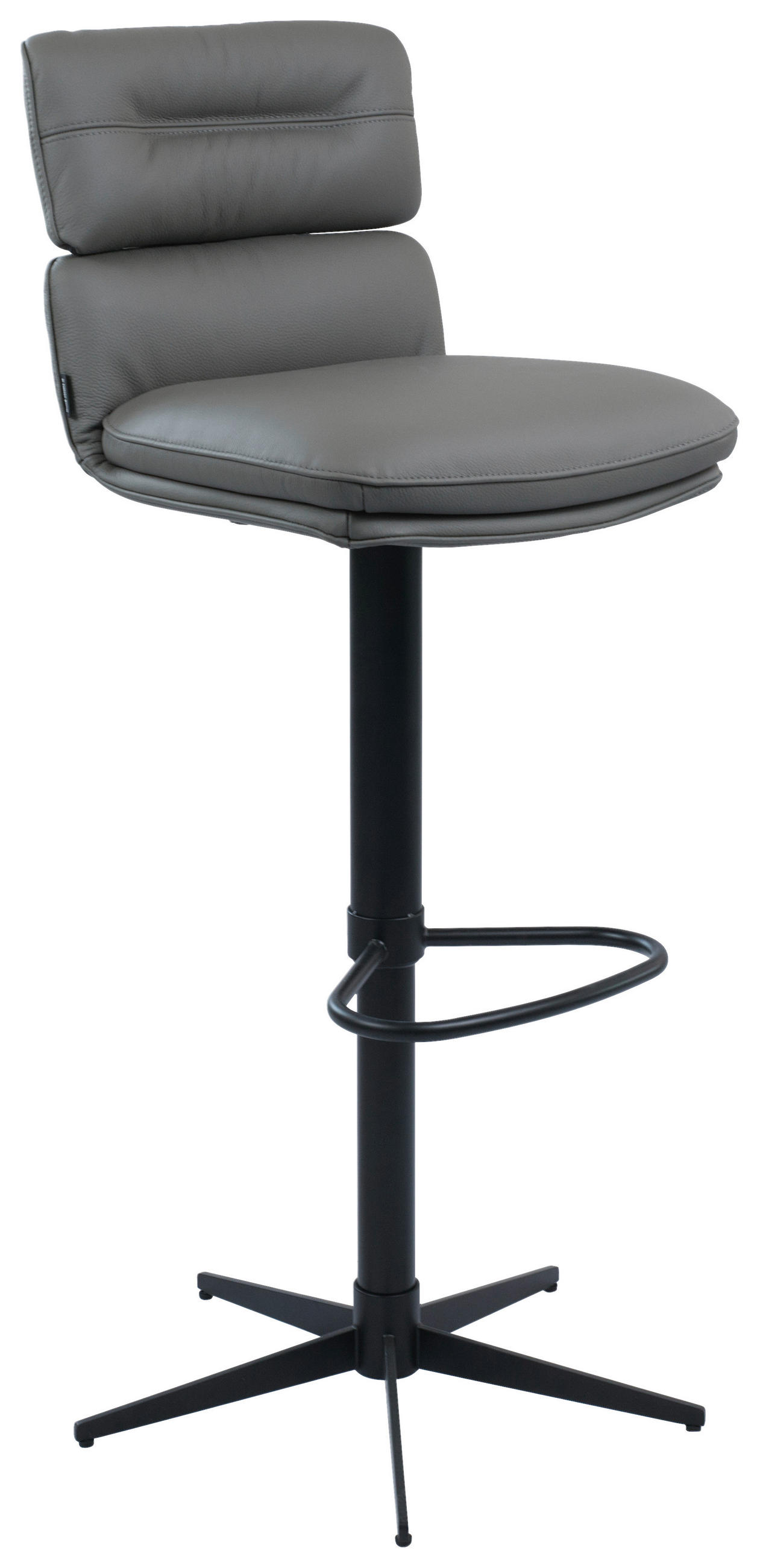 BARHOCKER Echtleder Schwarz, Dunkelgrau Eisen Lederauswahl, Stoffauswahl, Wippfunktion, Sitzfläche 360° drehbar  - Dunkelgrau/Schwarz, Design, Leder/Metall (42/99-117/50cm) - Dieter Knoll