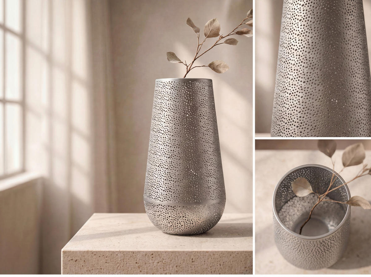 DEKOVASE  - Silberfarben, Design, Metall (25/47/25cm) - Livetastic