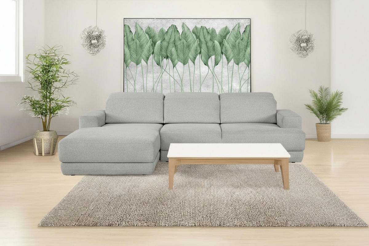 ECKSOFA Hellgrau Webstoff  - Hellgrau/Schwarz, Design, Kunststoff/Textil (204/293cm) - MID.YOU